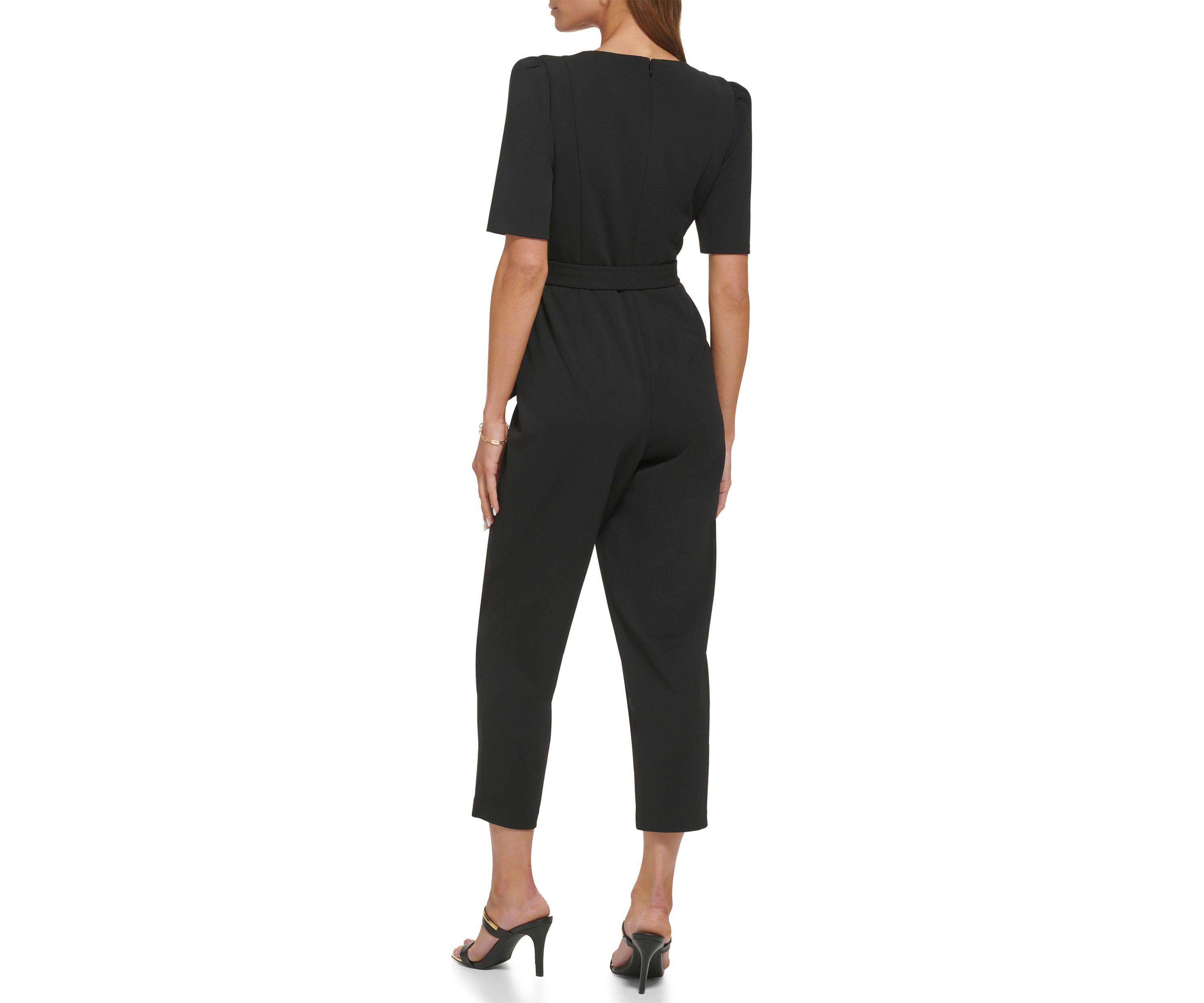 Womens Short Sleeve V-Neck Solid Slim Jumpsuit