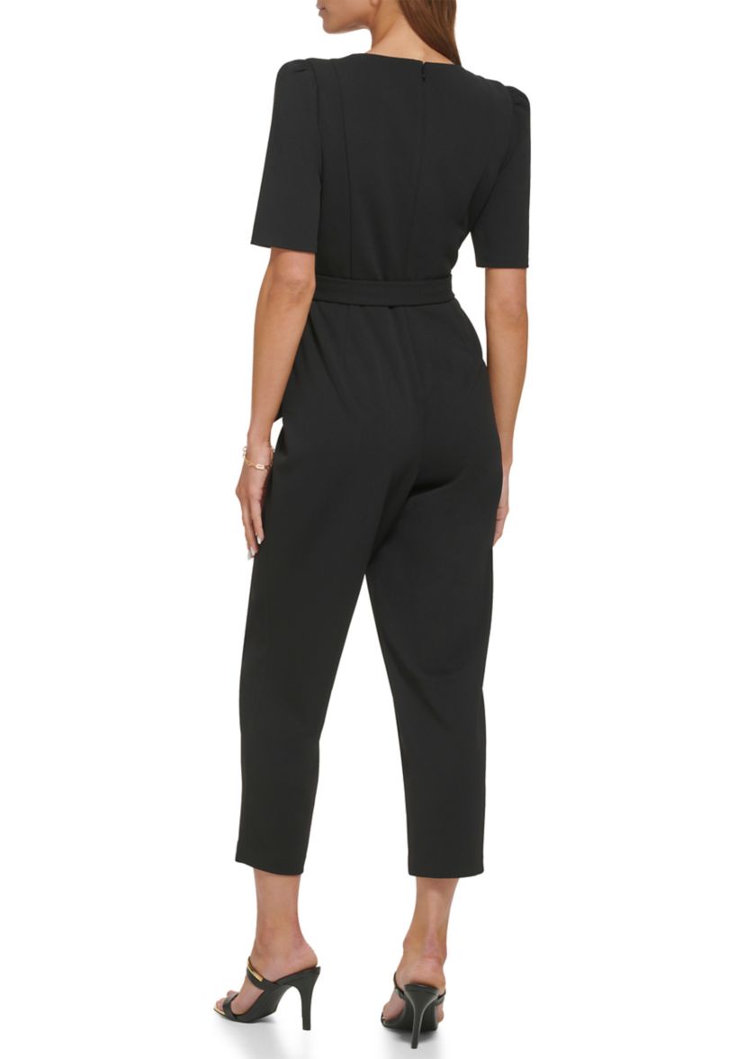 Womens Short Sleeve V-Neck Solid Slim Jumpsuit