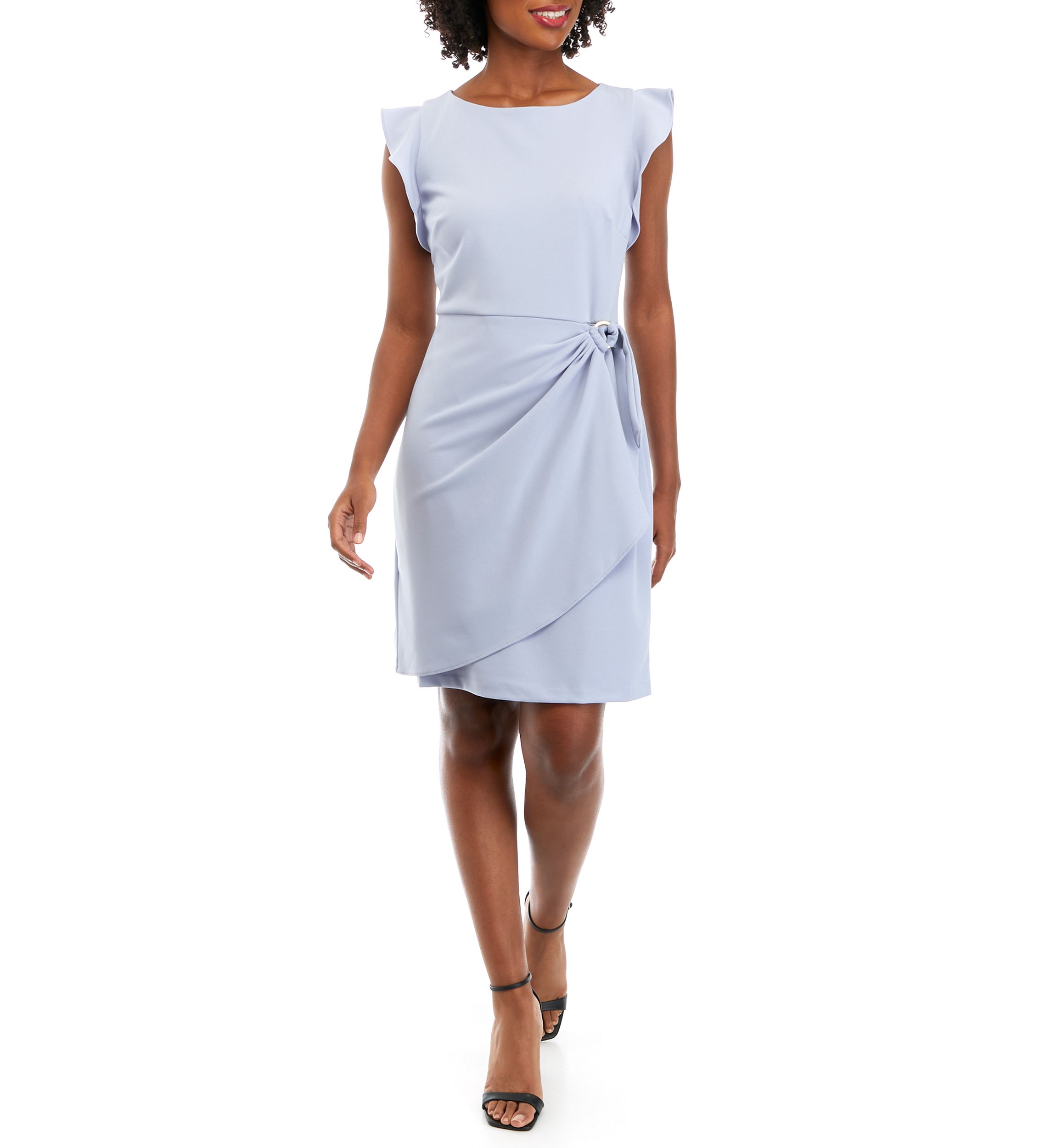 Womens Flutter Sleeve Side Ruched Sheath Dress