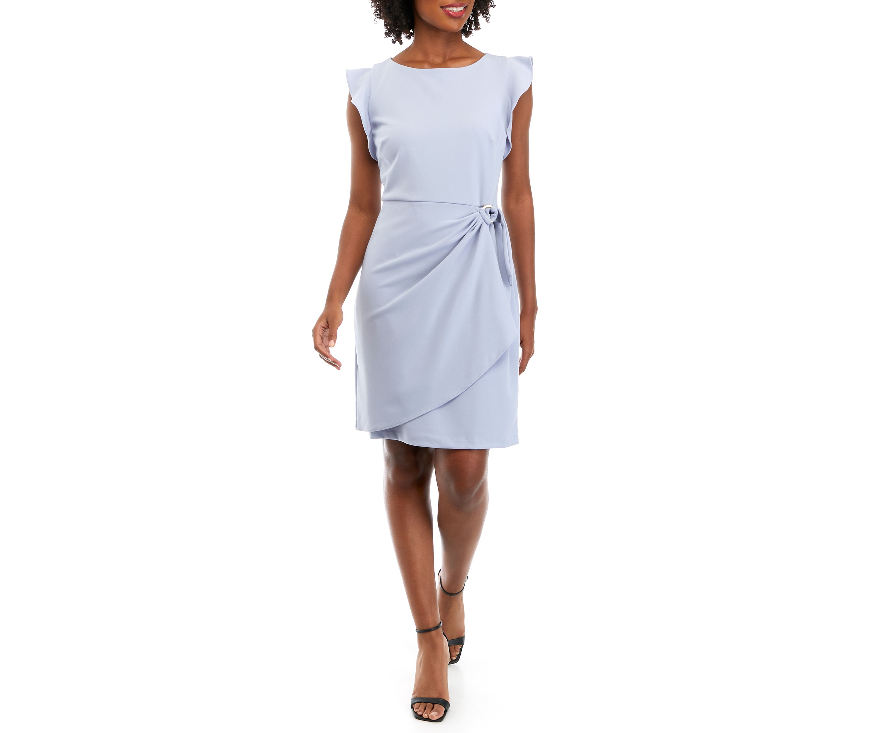 Womens Flutter Sleeve Side Ruched Sheath Dress