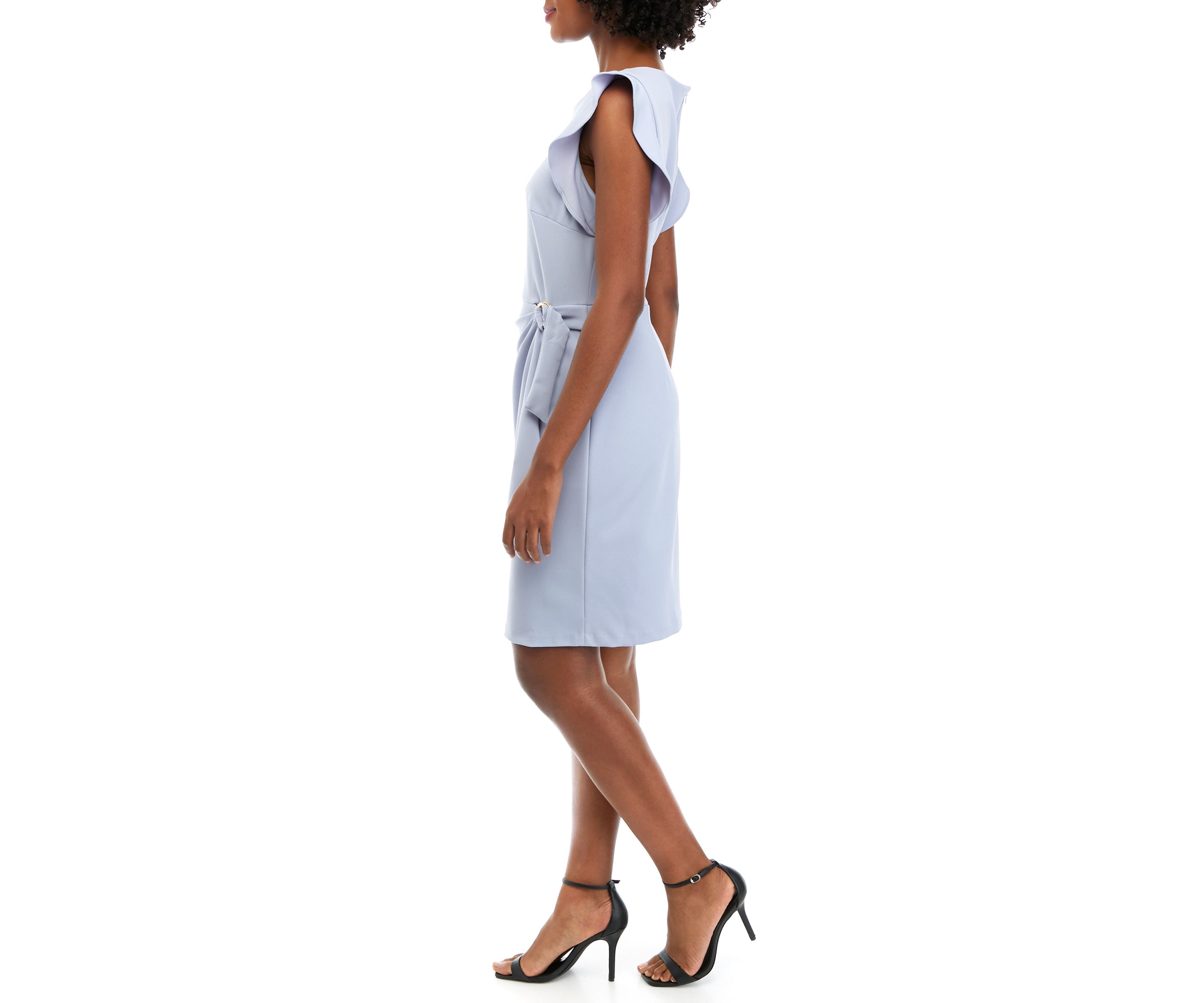 Womens Flutter Sleeve Side Ruched Sheath Dress