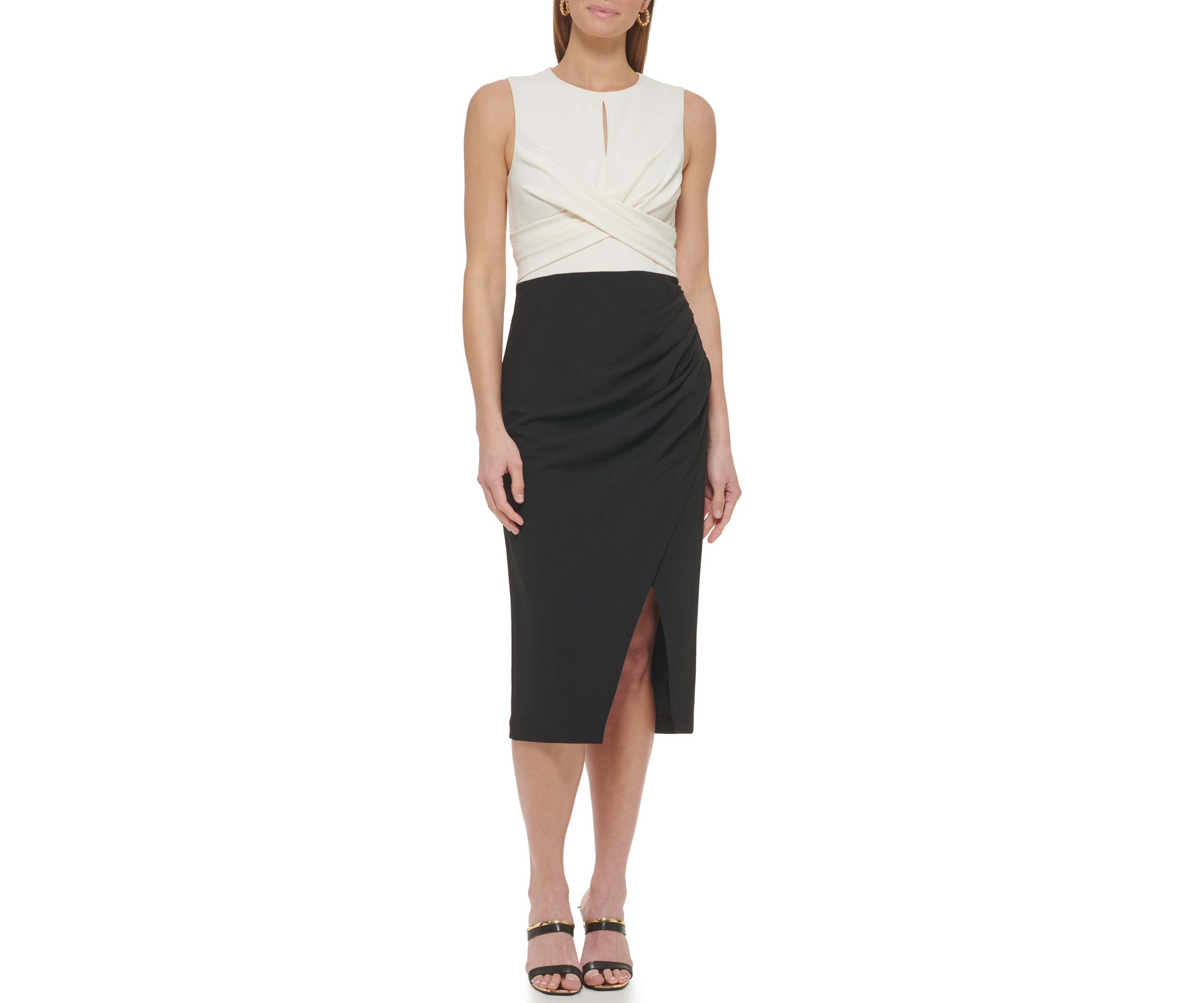 Womens Sleeveless Color Block Sheath Dress