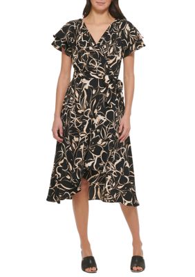 DKNY Women's Flutter Sleeve Printed Fit and Flare Dress | belk