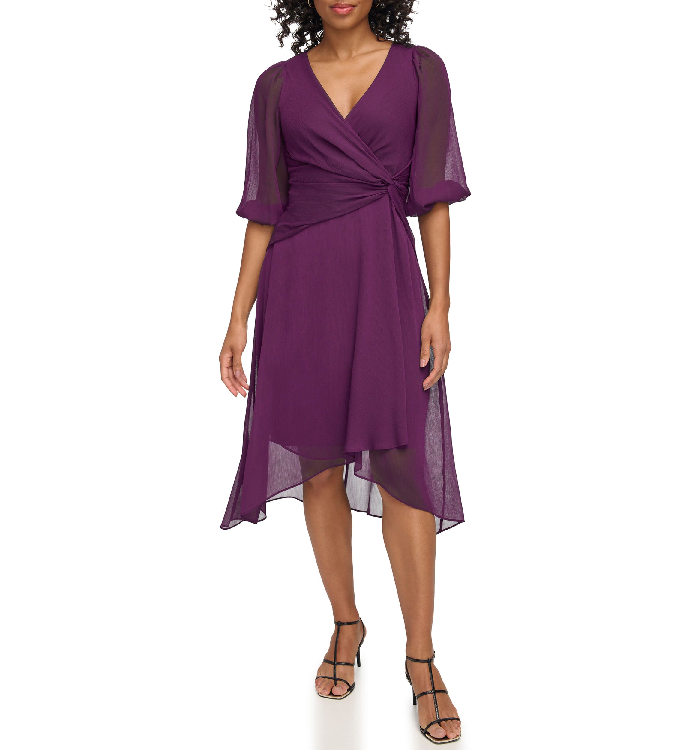 Womens Solid Chiffon Midi Dress