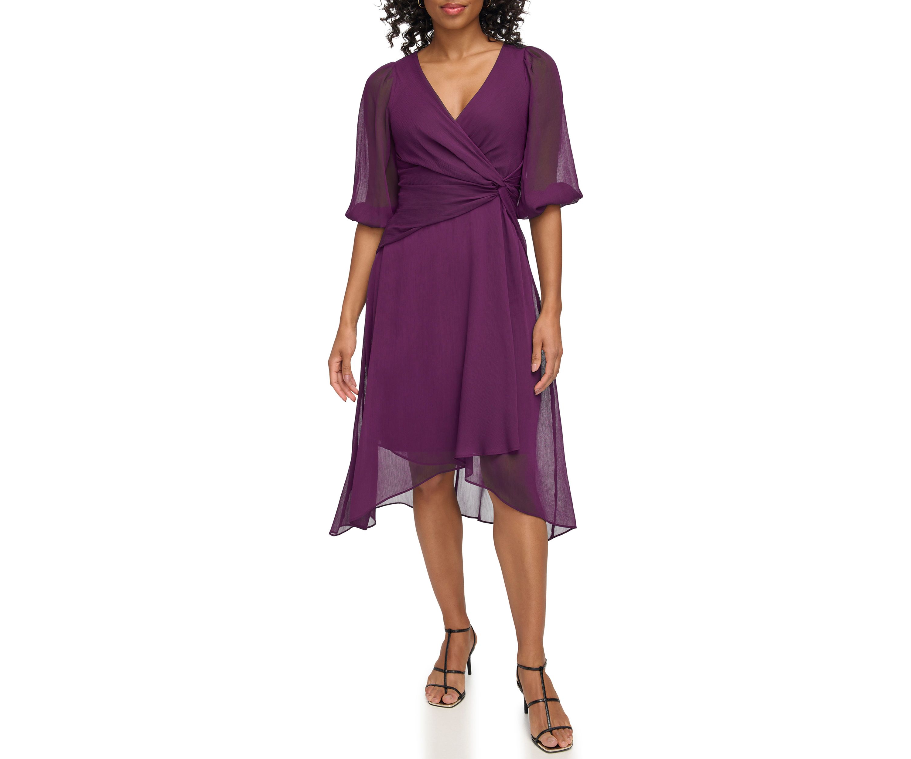 Womens Solid Chiffon Midi Dress