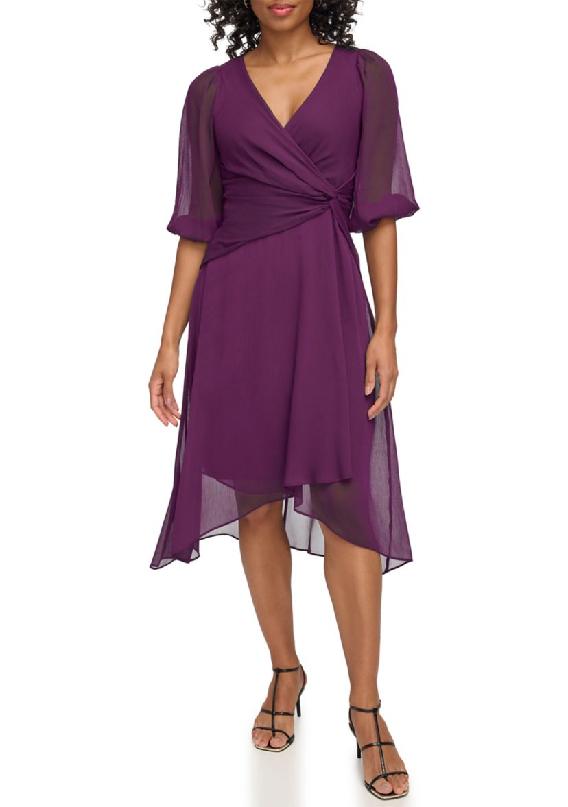 Womens Solid Chiffon Midi Dress