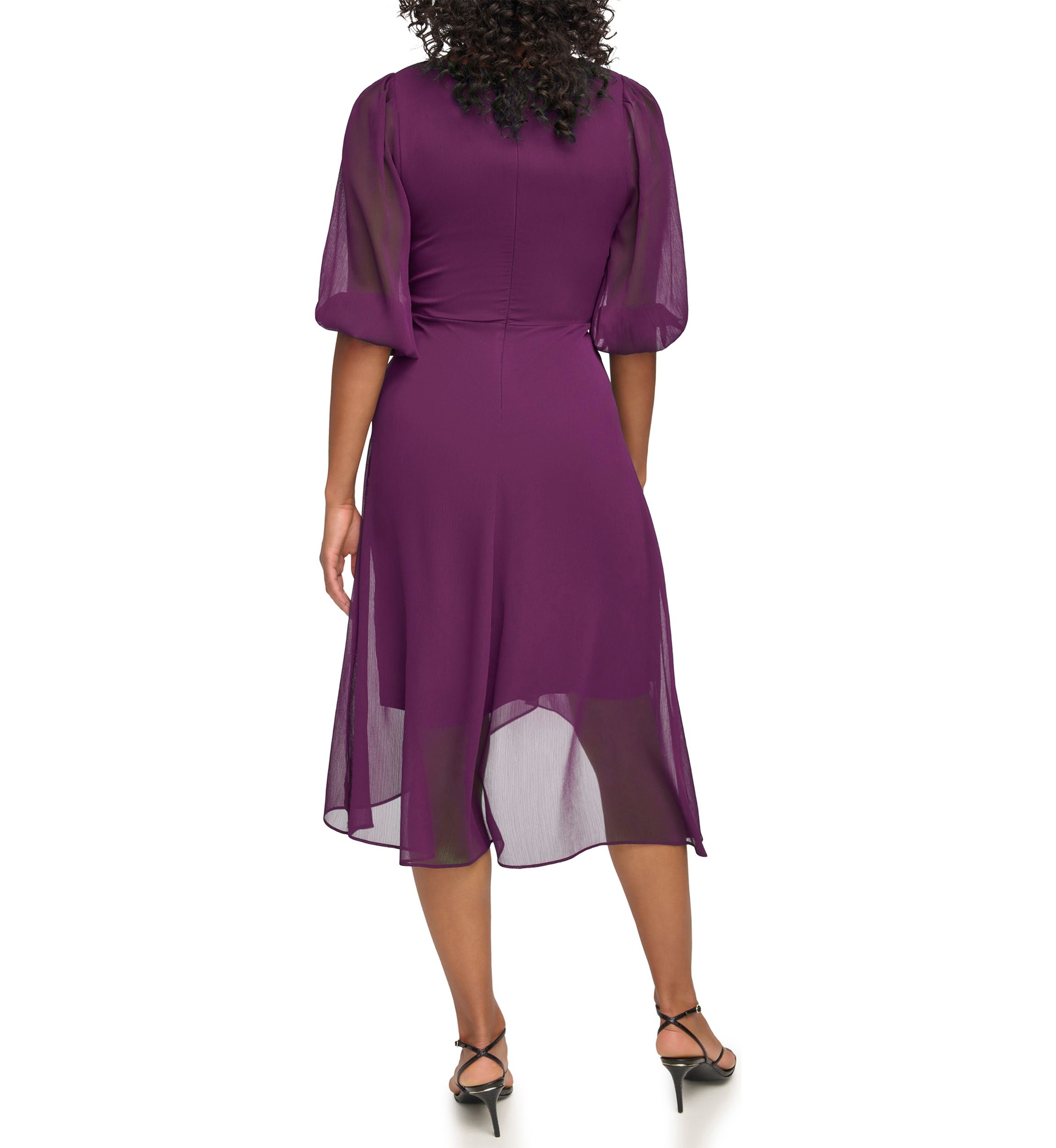Womens Solid Chiffon Midi Dress