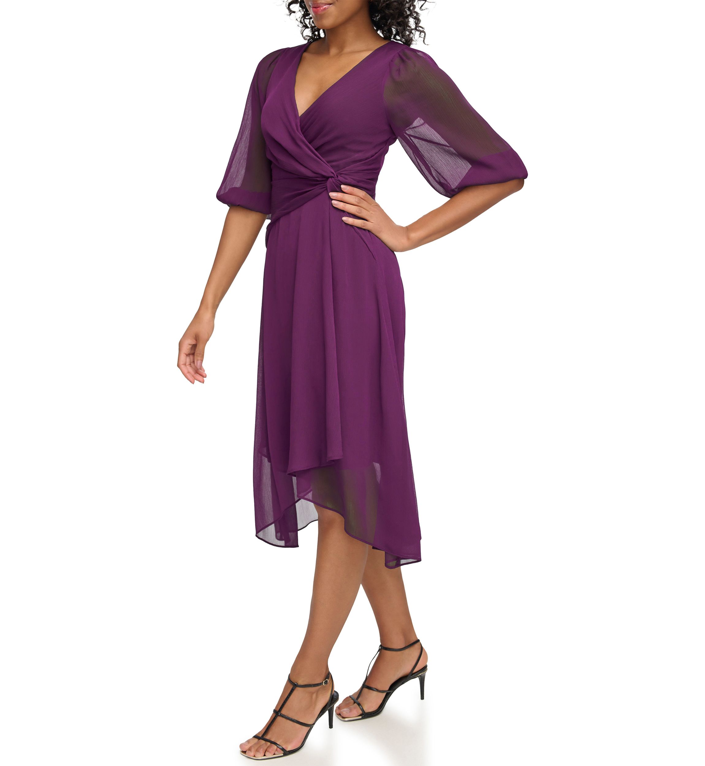 Womens Solid Chiffon Midi Dress