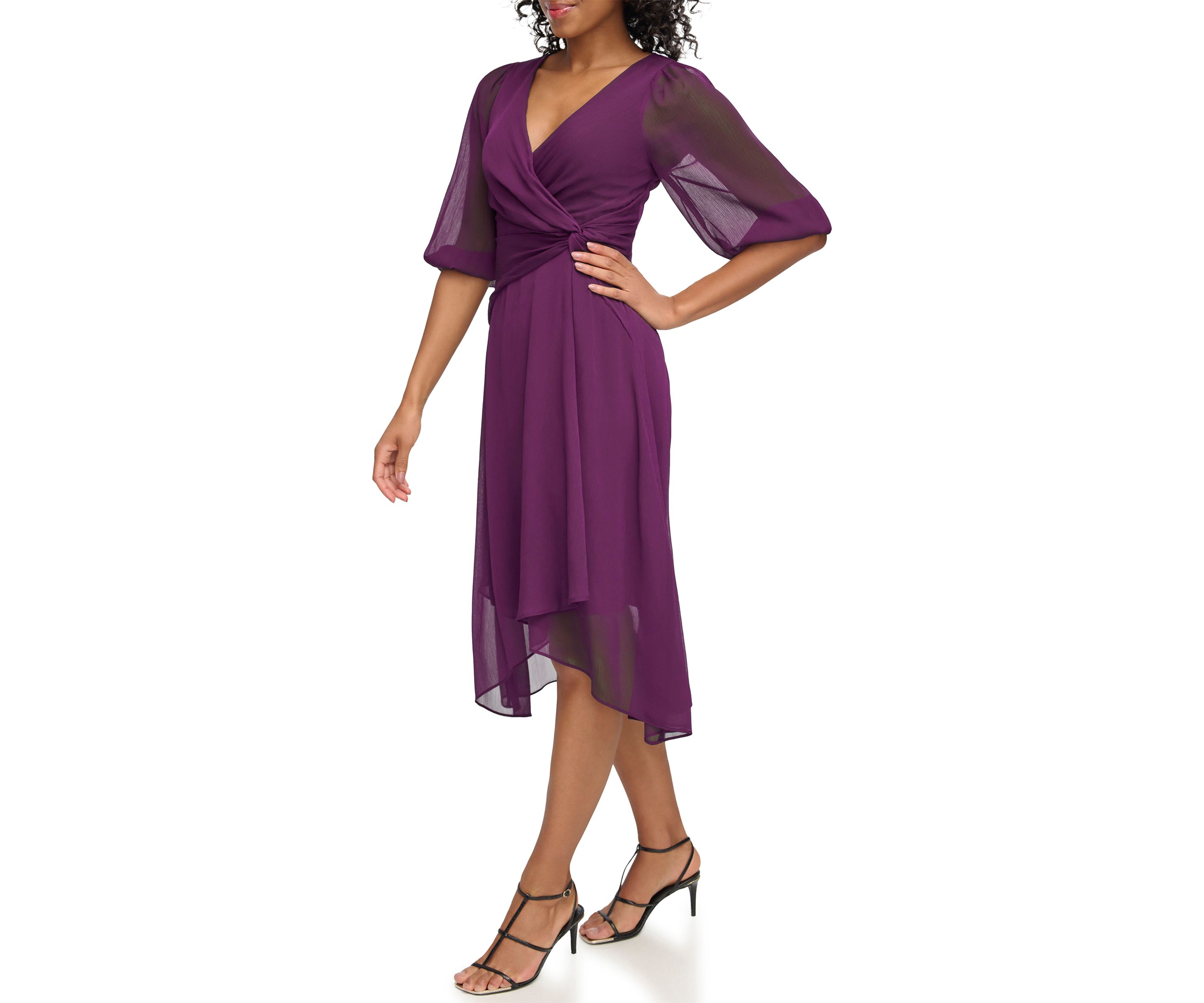 Womens Solid Chiffon Midi Dress