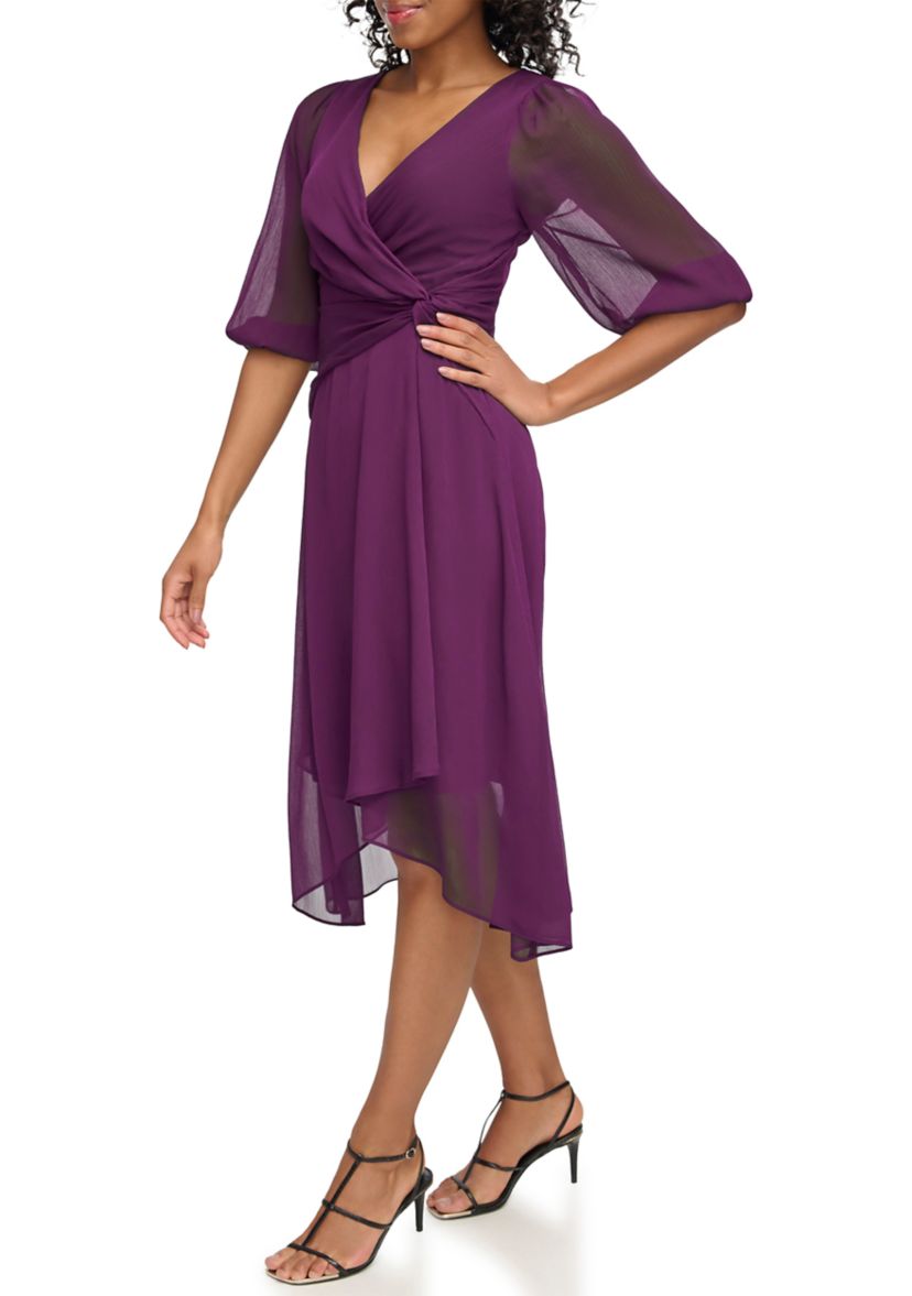 Womens Solid Chiffon Midi Dress