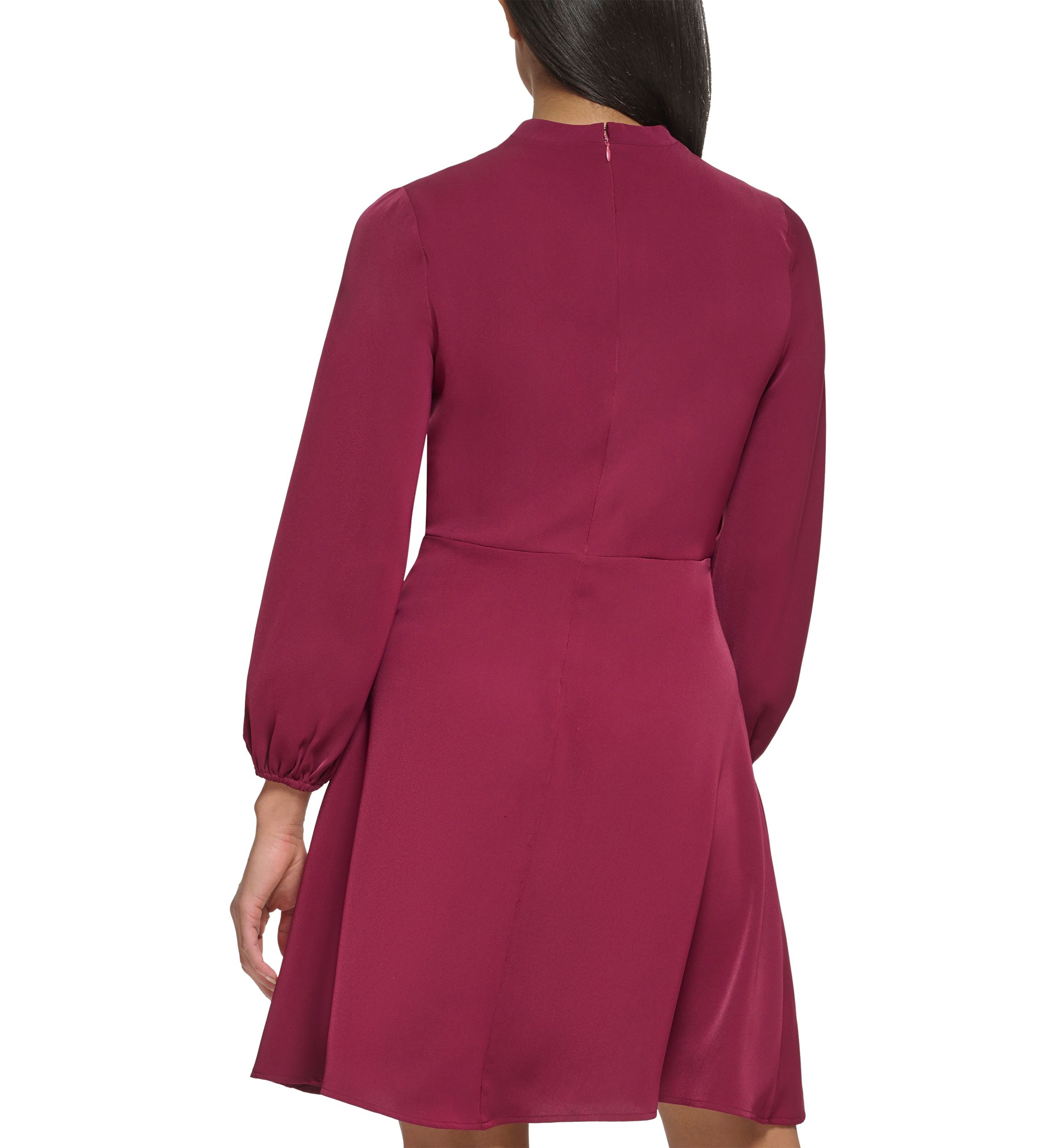 Womens Tie Waist Solid A-Line Dress