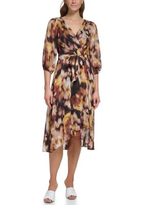 DKNY Women's Blouson Sleeve Floral Wrap Dress, 2