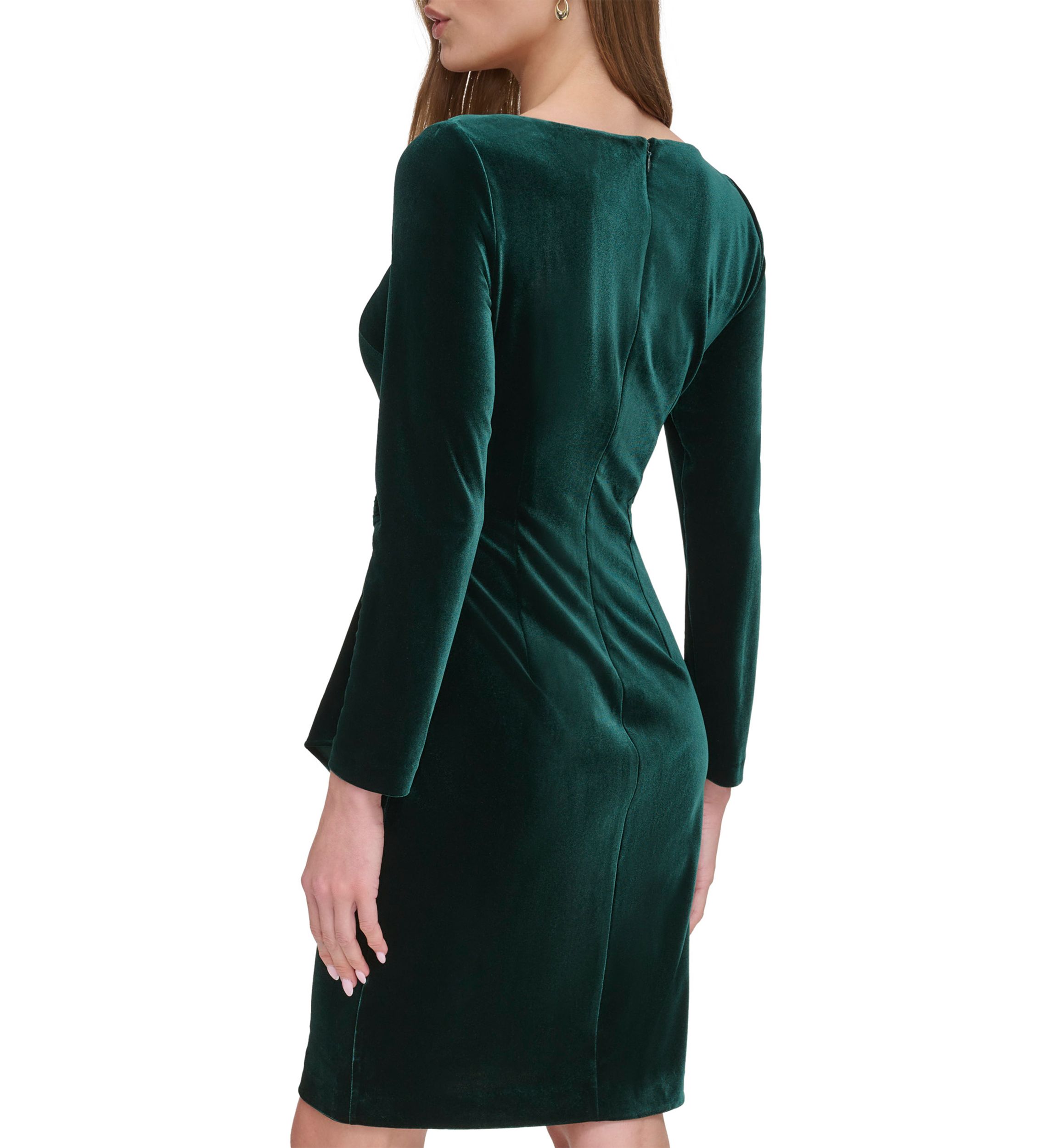 Womens Long Sleeve Square Neck Side Ruch Sheath Dress