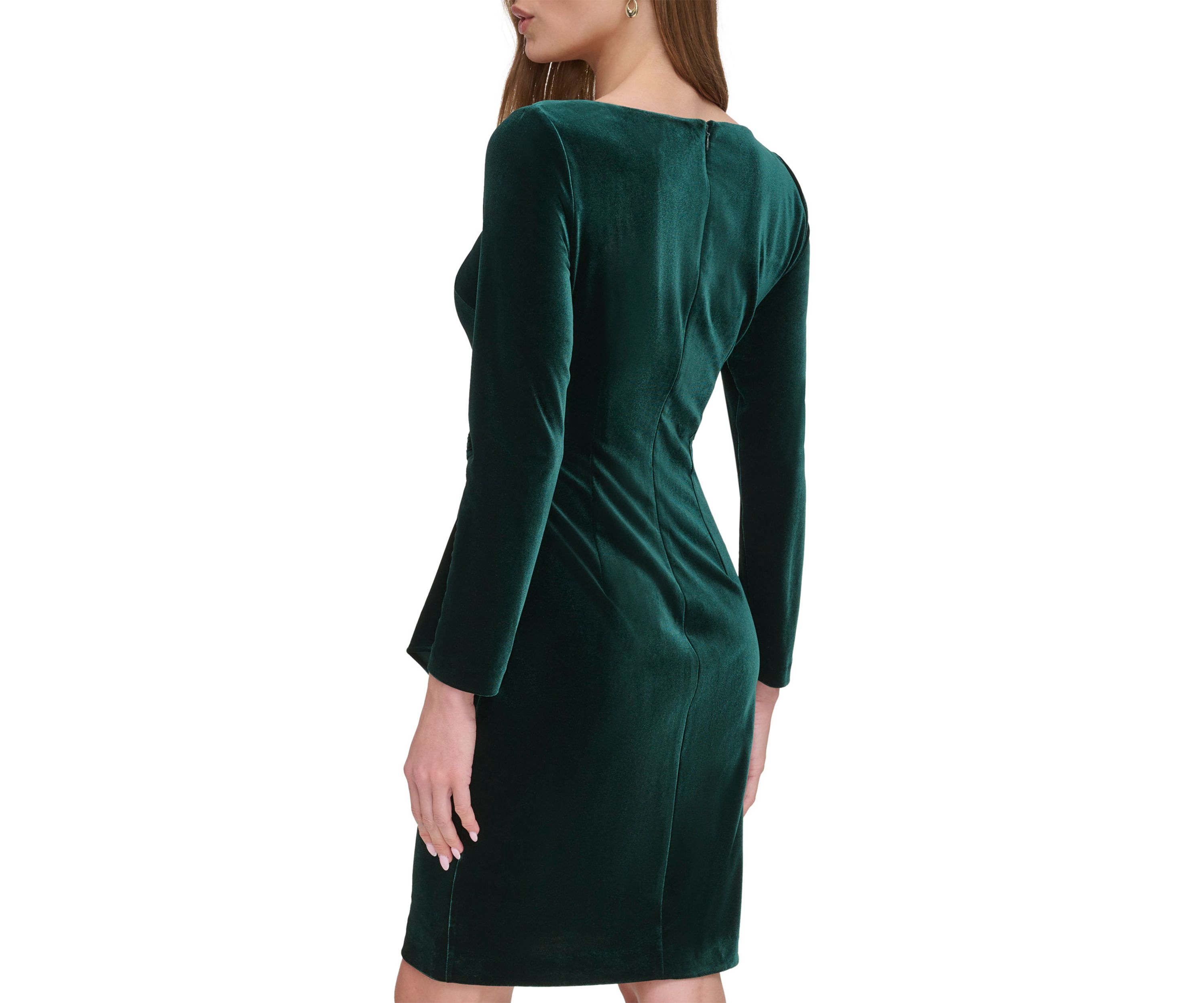 Womens Long Sleeve Square Neck Side Ruch Sheath Dress