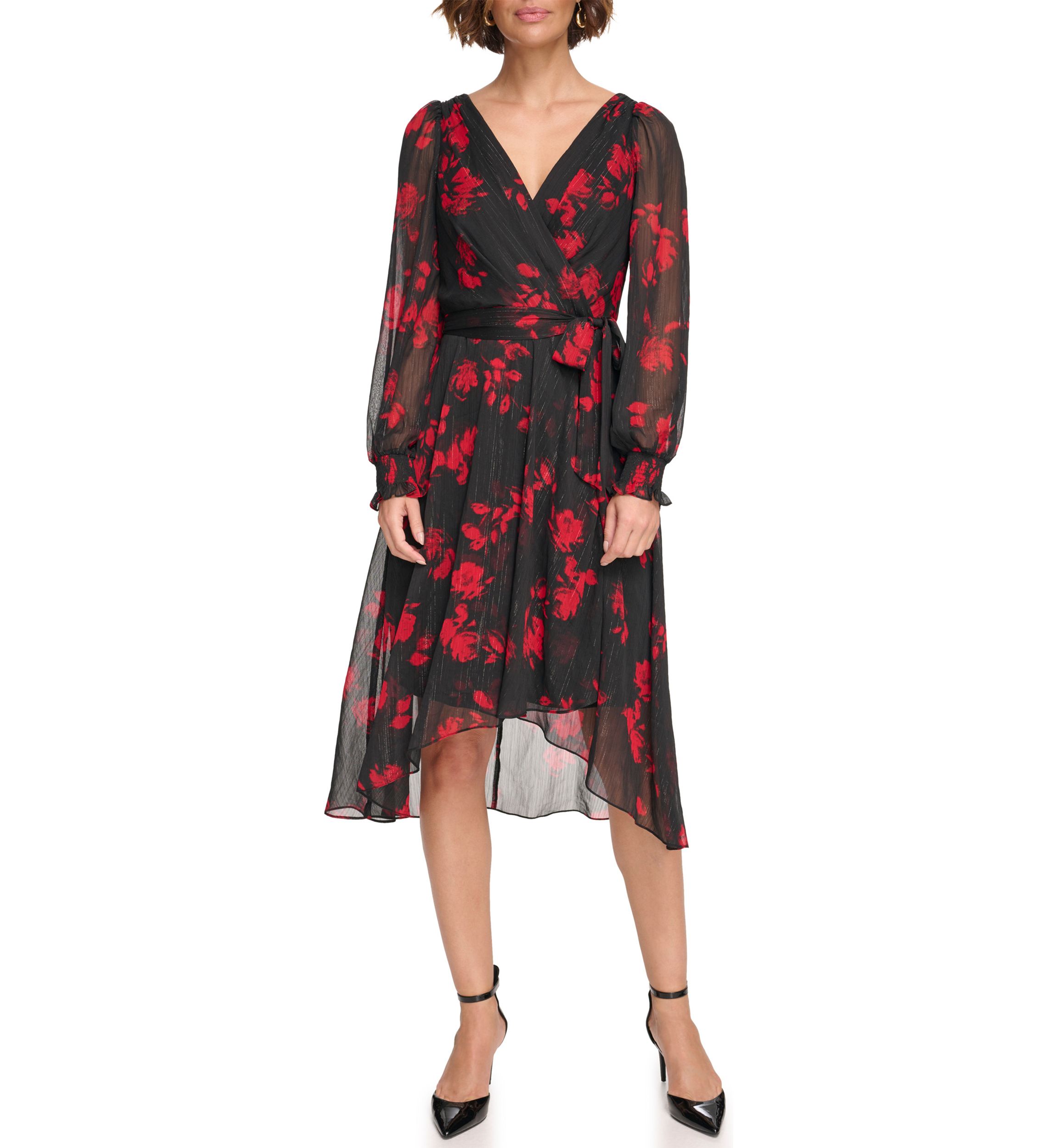 Womens Floral Chiffon Fit and Flare Dress