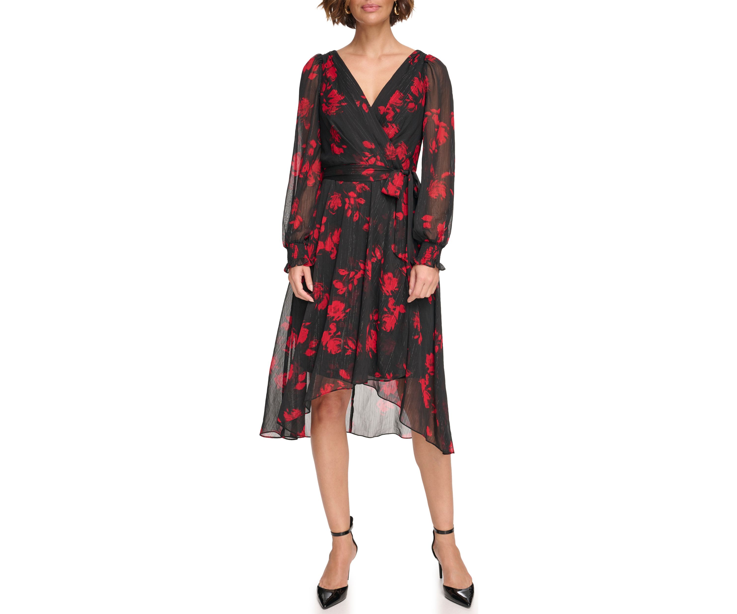 Womens Floral Chiffon Fit and Flare Dress