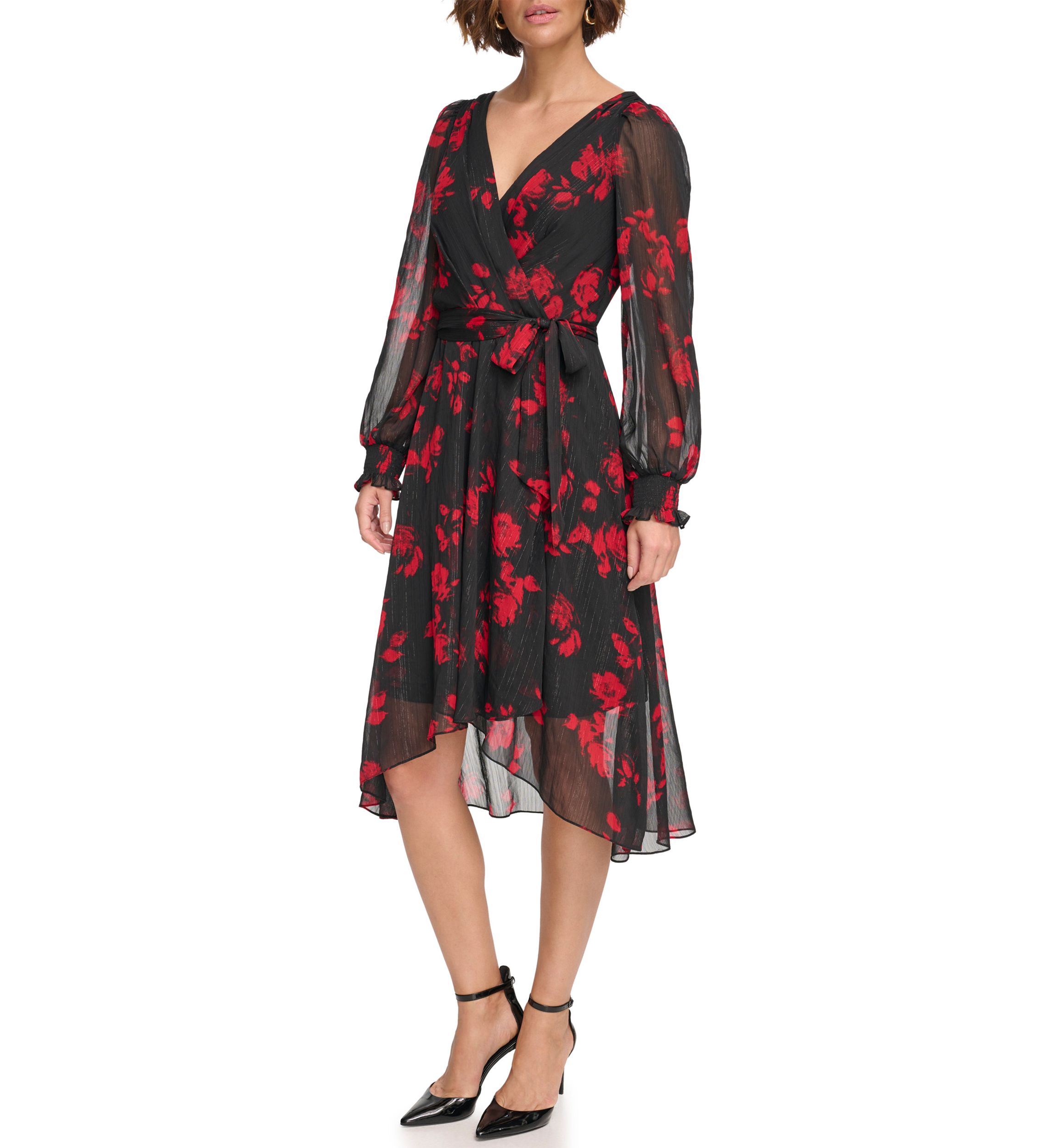 Womens Floral Chiffon Fit and Flare Dress