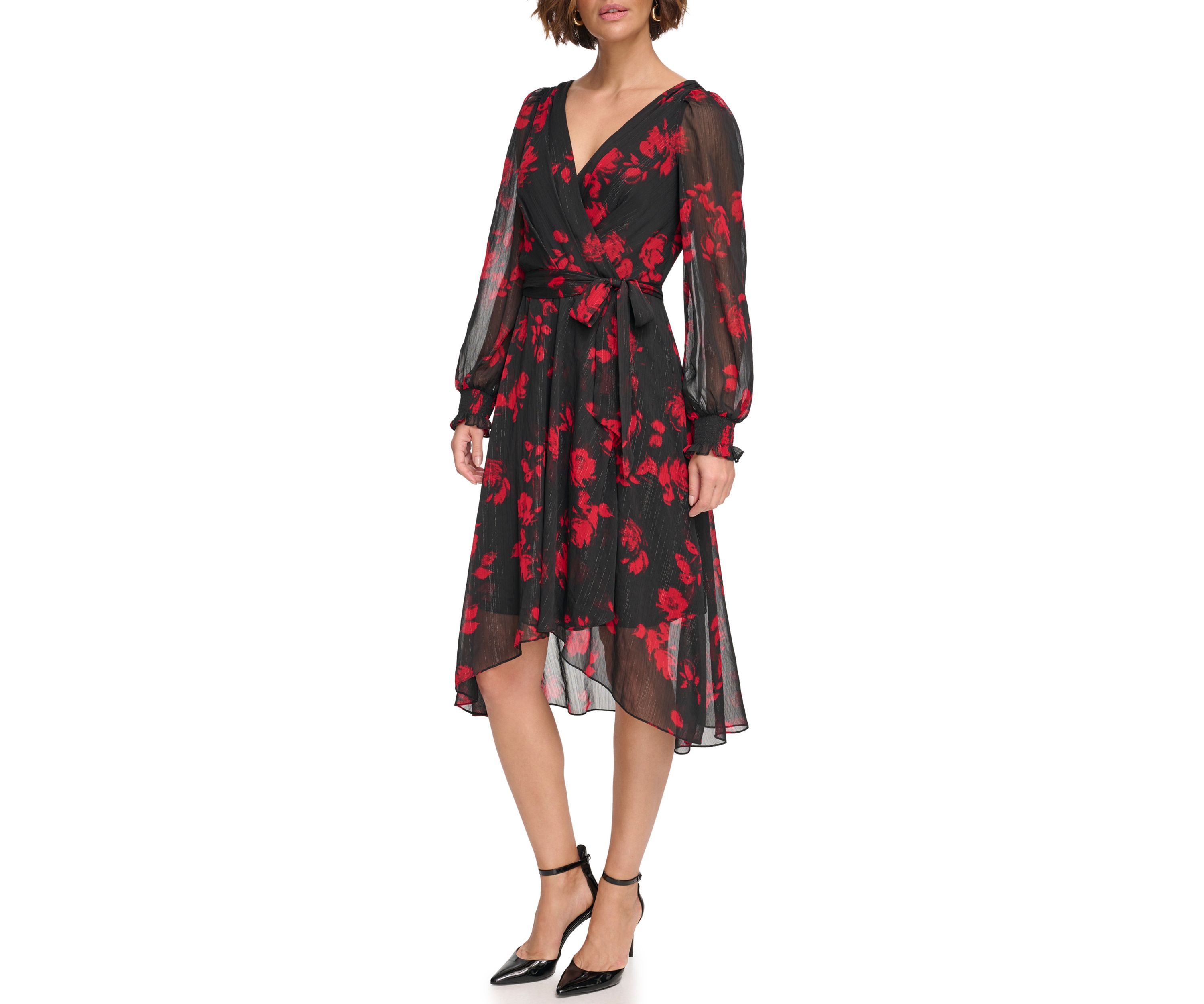 Womens Floral Chiffon Fit and Flare Dress