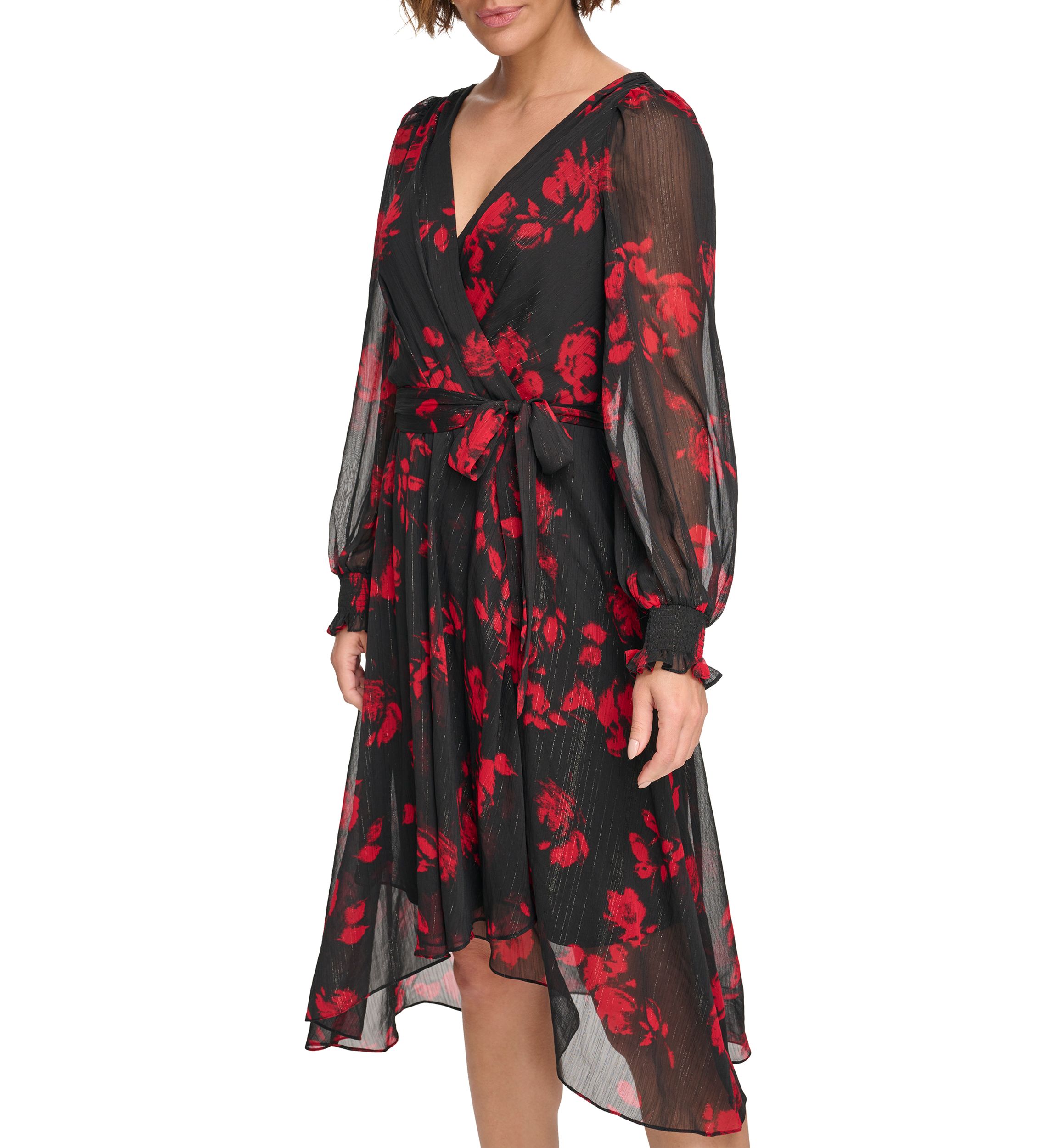 Womens Floral Chiffon Fit and Flare Dress