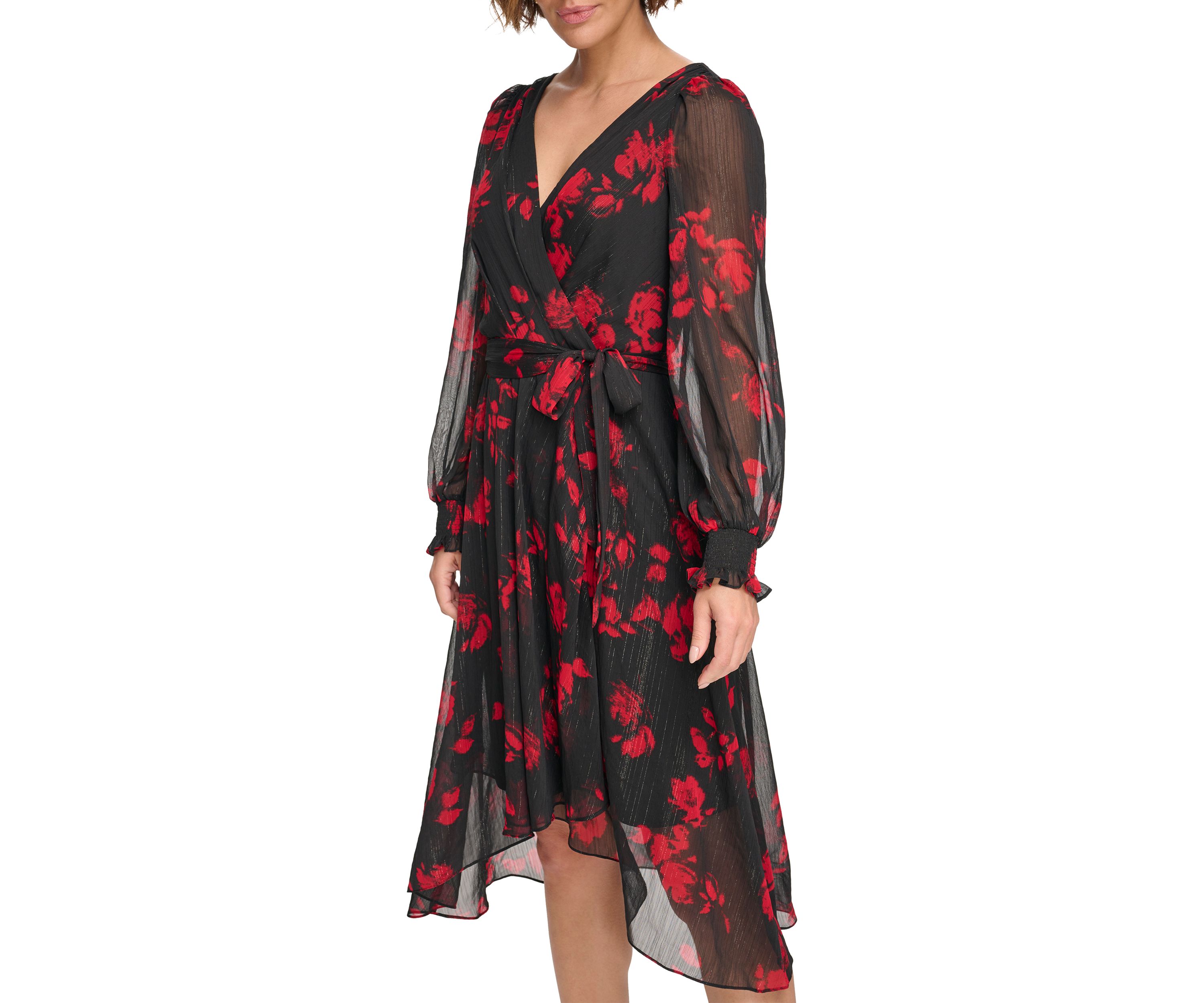 Womens Floral Chiffon Fit and Flare Dress