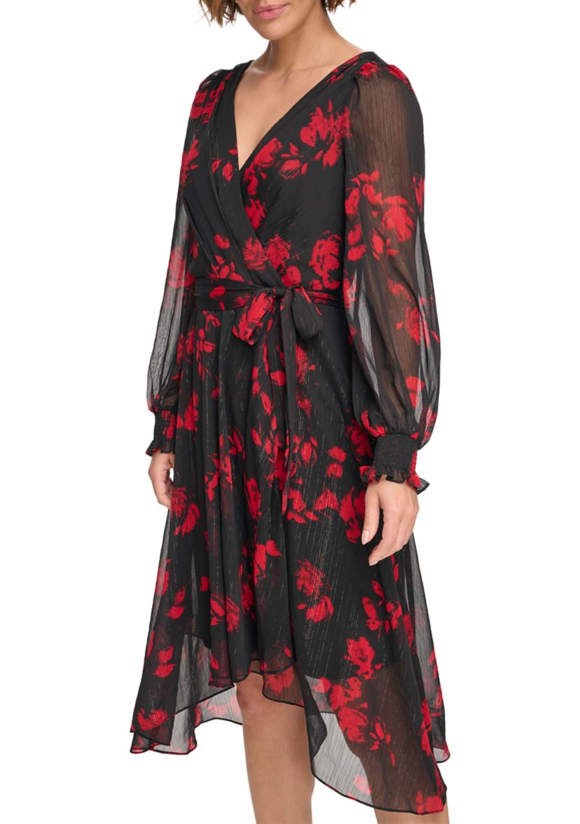 Womens Floral Chiffon Fit and Flare Dress