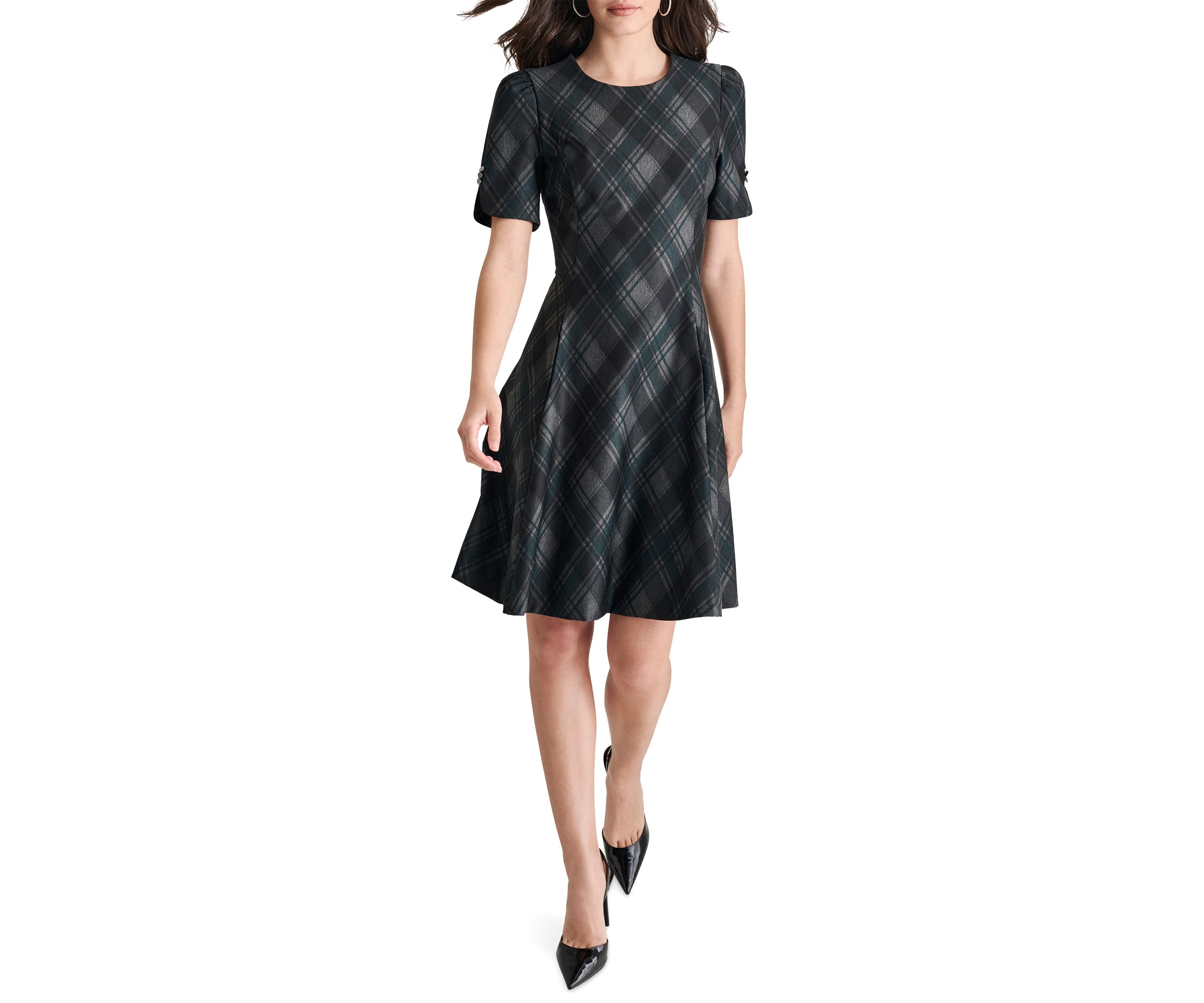 Womens Plaid Printed Fit and Flare Dress