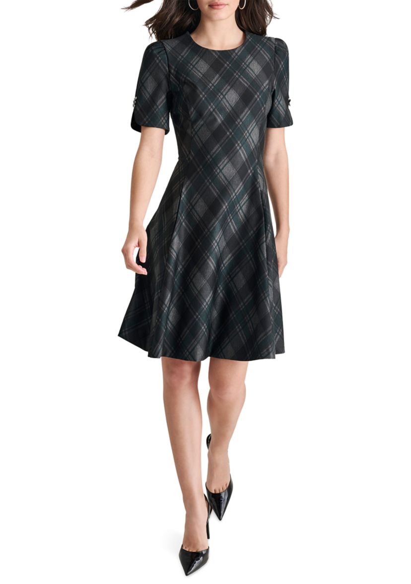 Womens Plaid Printed Fit and Flare Dress