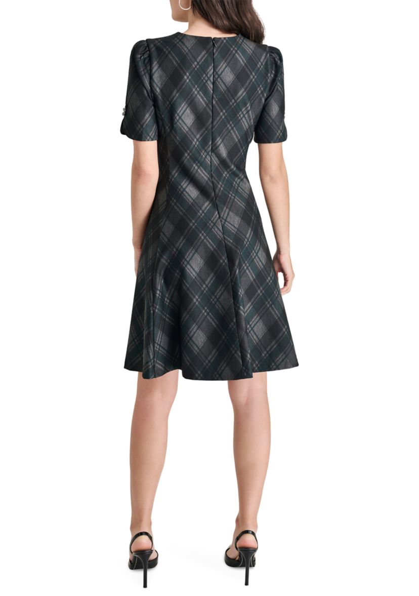 Womens Plaid Printed Fit and Flare Dress