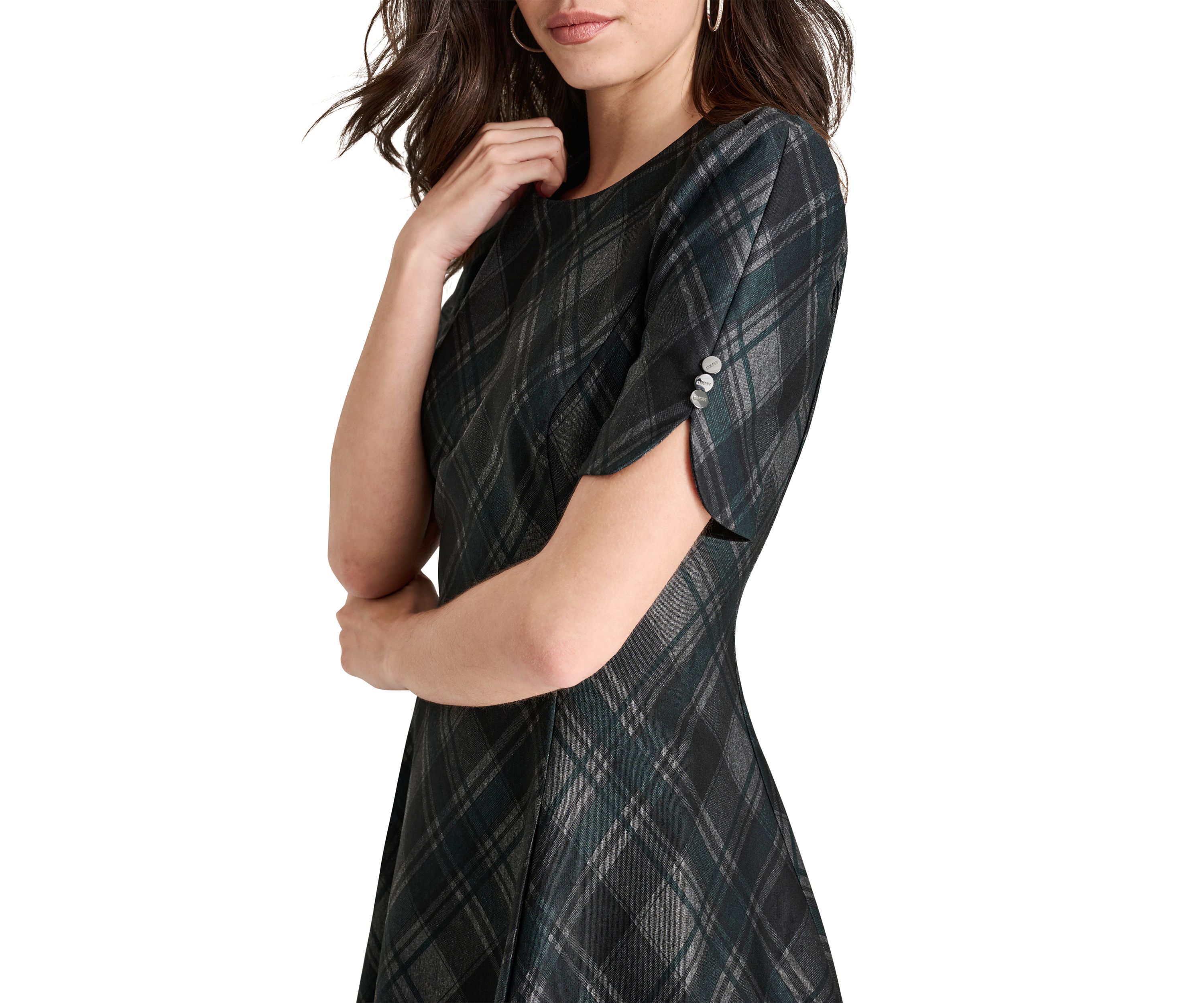 Womens Plaid Printed Fit and Flare Dress