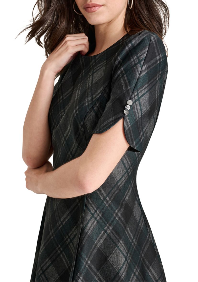 Womens Plaid Printed Fit and Flare Dress