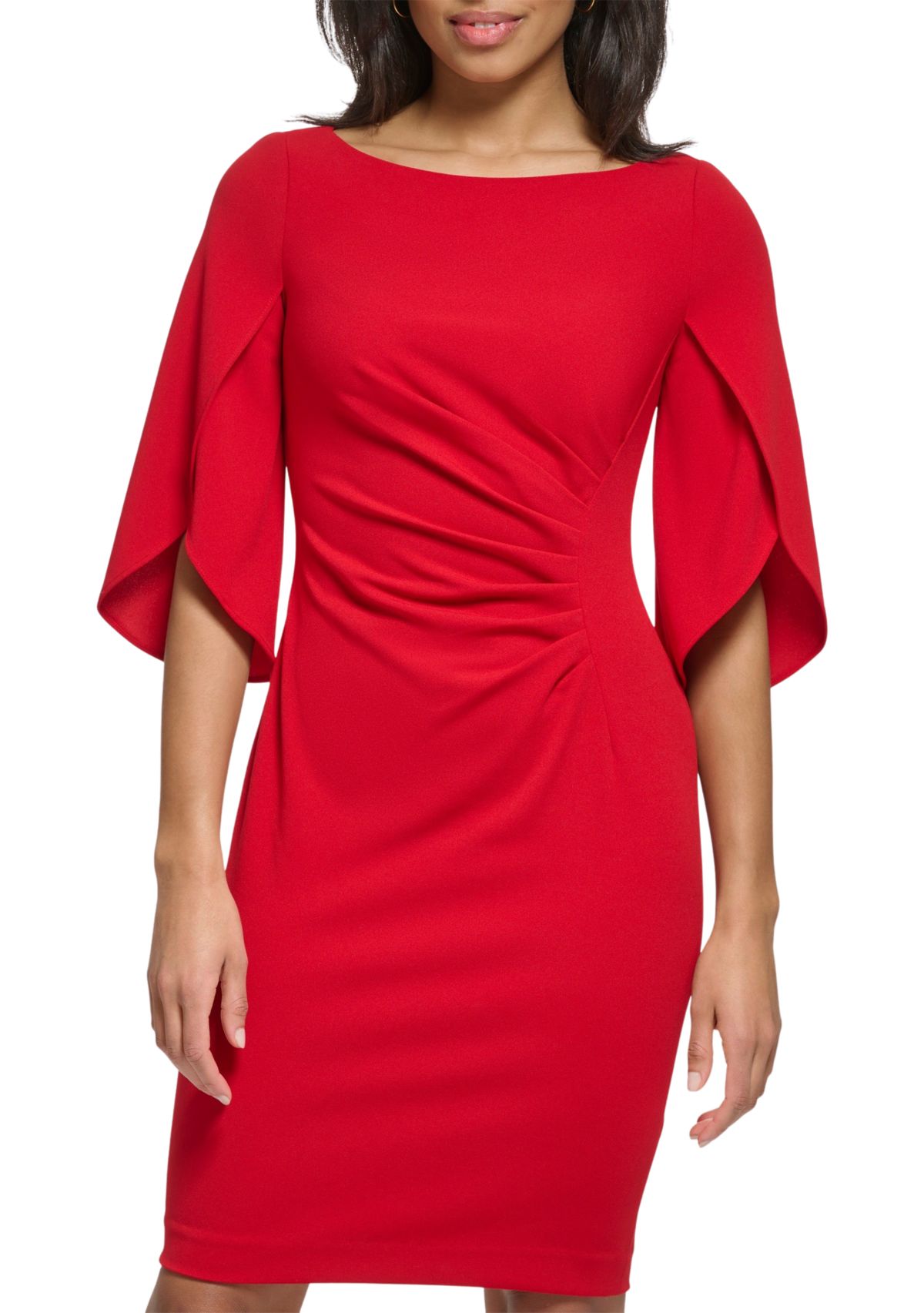 Womens Drape Sleeve Cinched Drape Shift Dress 
