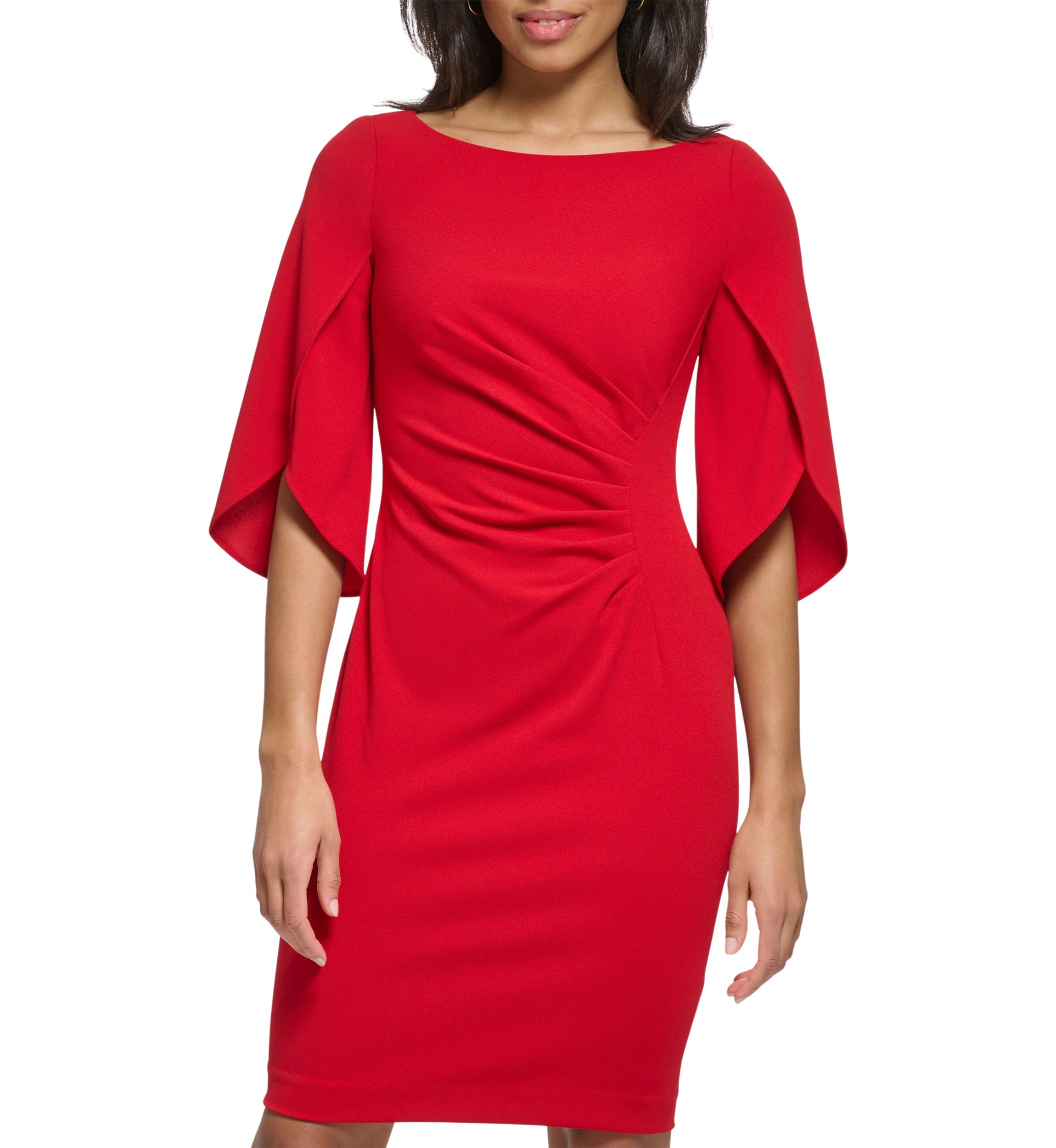 Womens Drape Sleeve Cinched Drape Shift Dress 