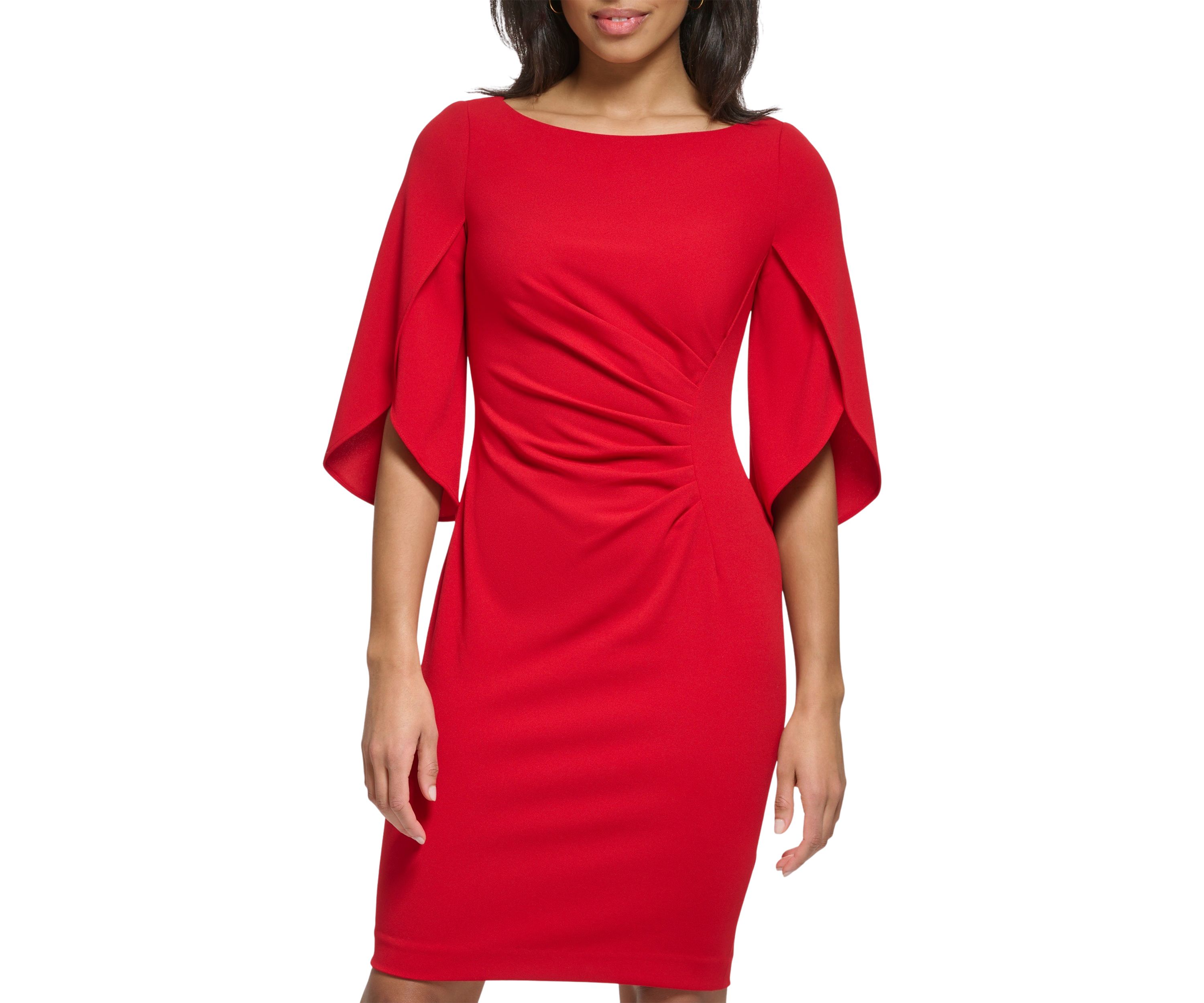 Womens Drape Sleeve Cinched Drape Shift Dress 