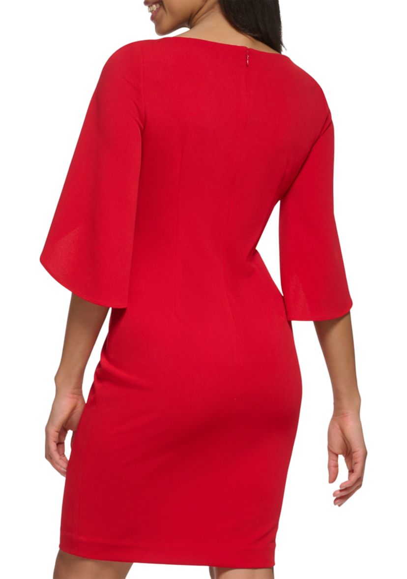 Womens Drape Sleeve Cinched Drape Shift Dress 