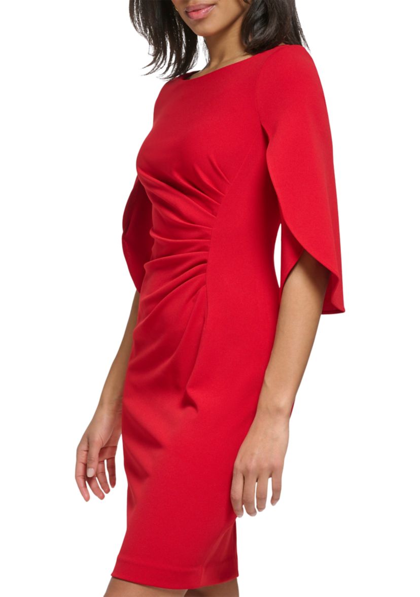 Womens Drape Sleeve Cinched Drape Shift Dress 