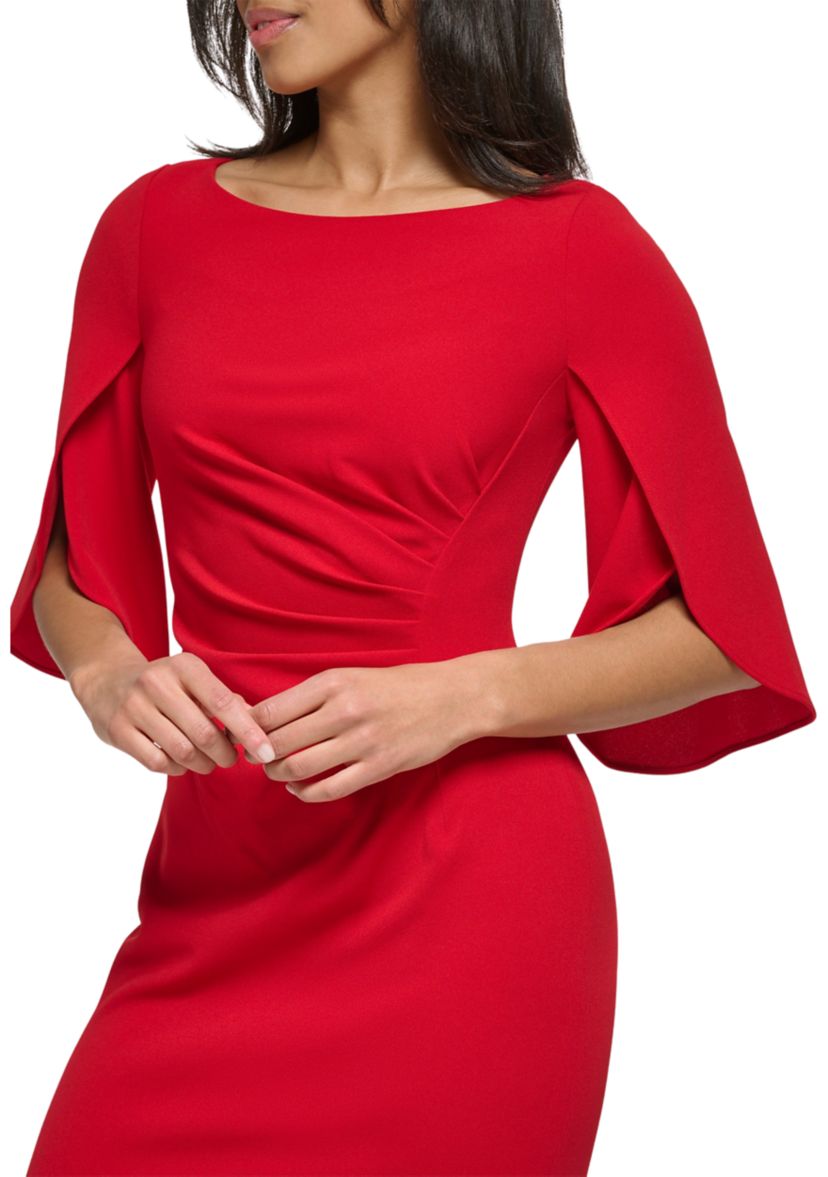 Womens Drape Sleeve Cinched Drape Shift Dress 