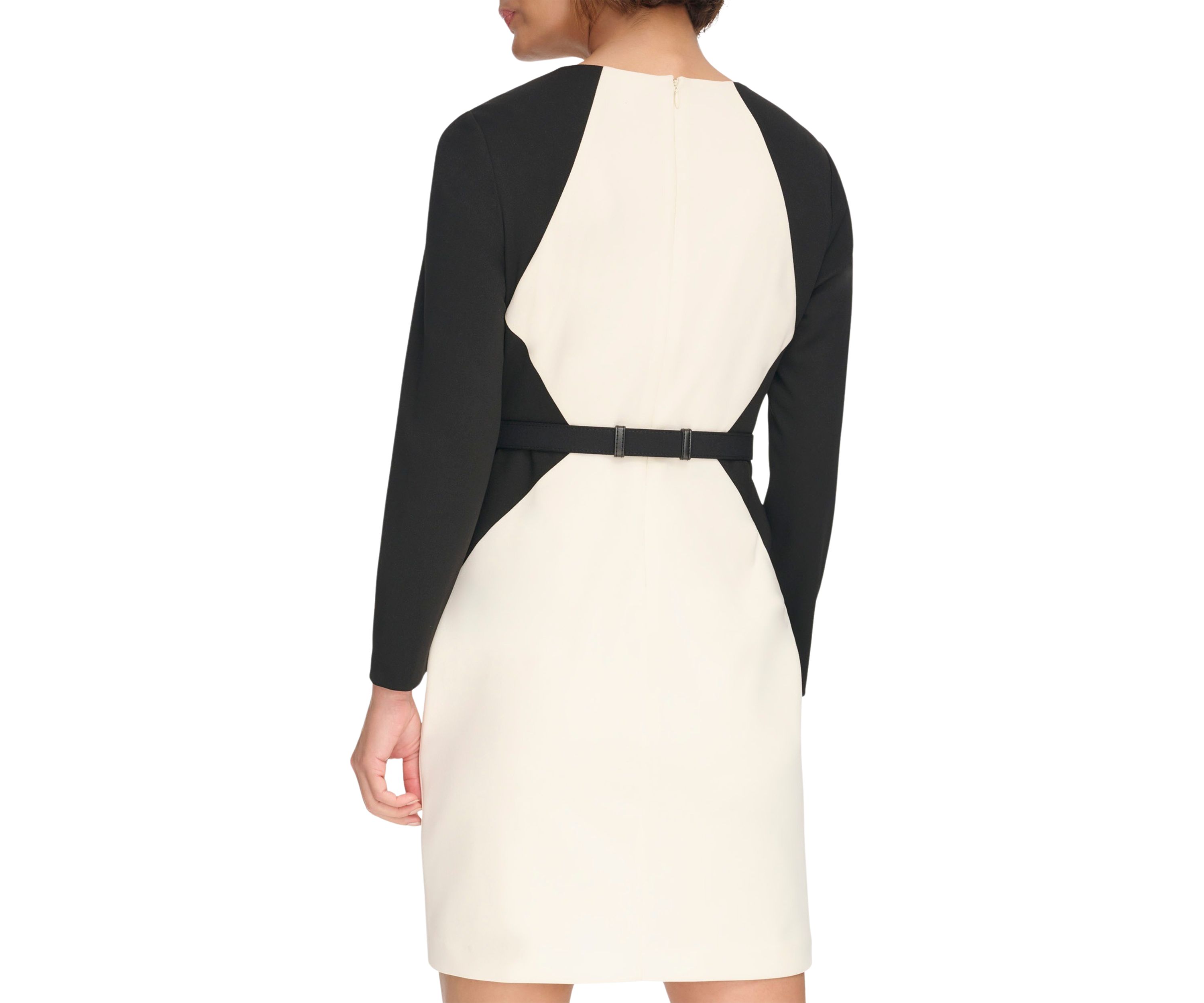 Womens Long Sleeve Round Neck Color Block Sheath Dress