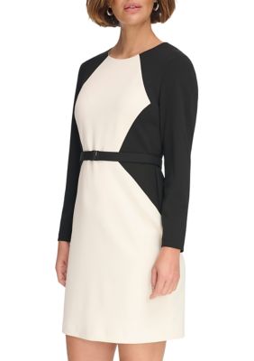 Women's Long Sleeve Round Neck Color Block Sheath Dress