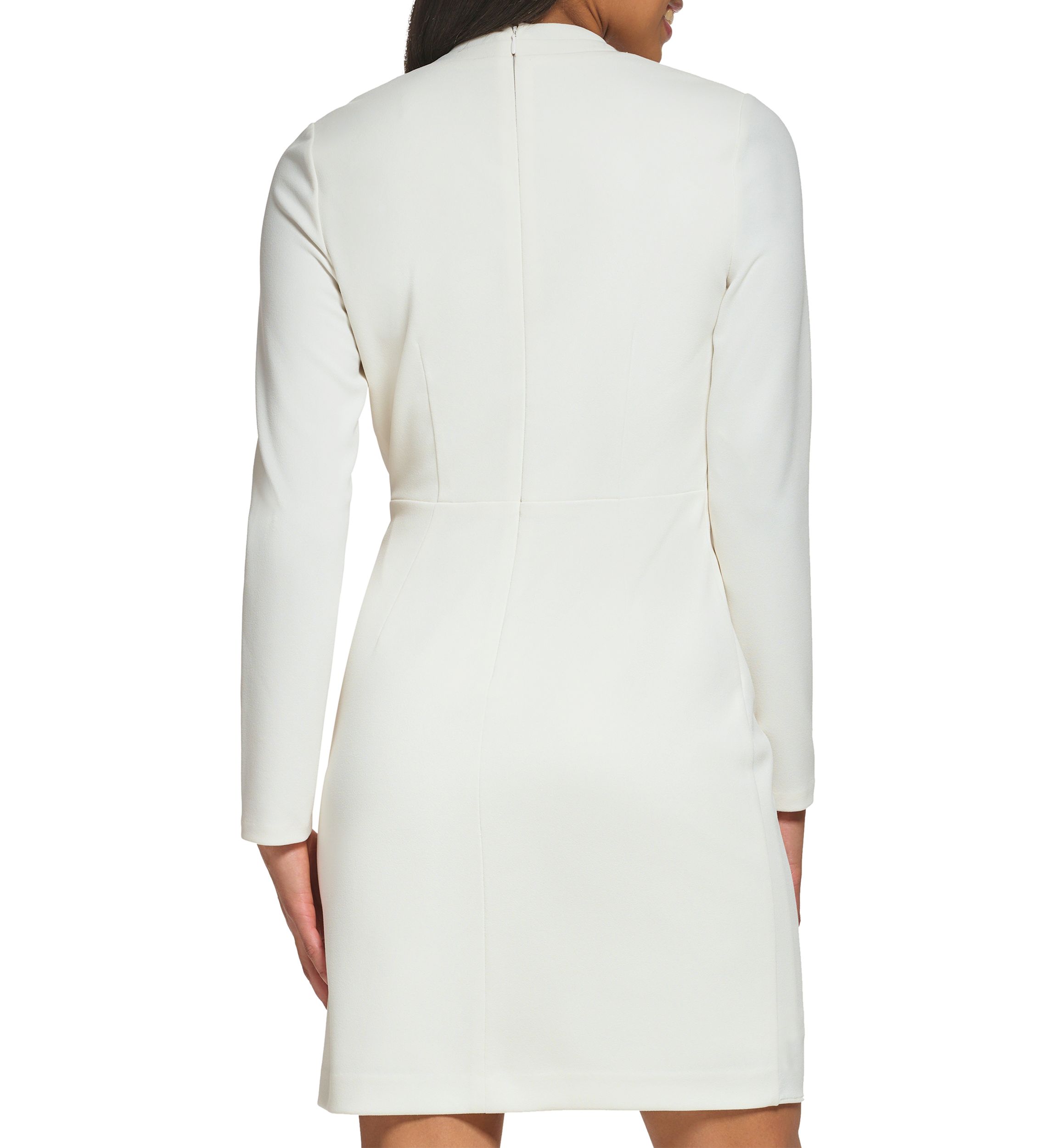 Womens Long Sleeve V-Neck Wrap Waist Solid Shift Dress