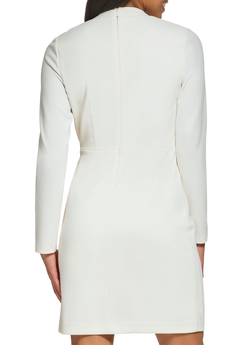 Womens Long Sleeve V-Neck Wrap Waist Solid Shift Dress