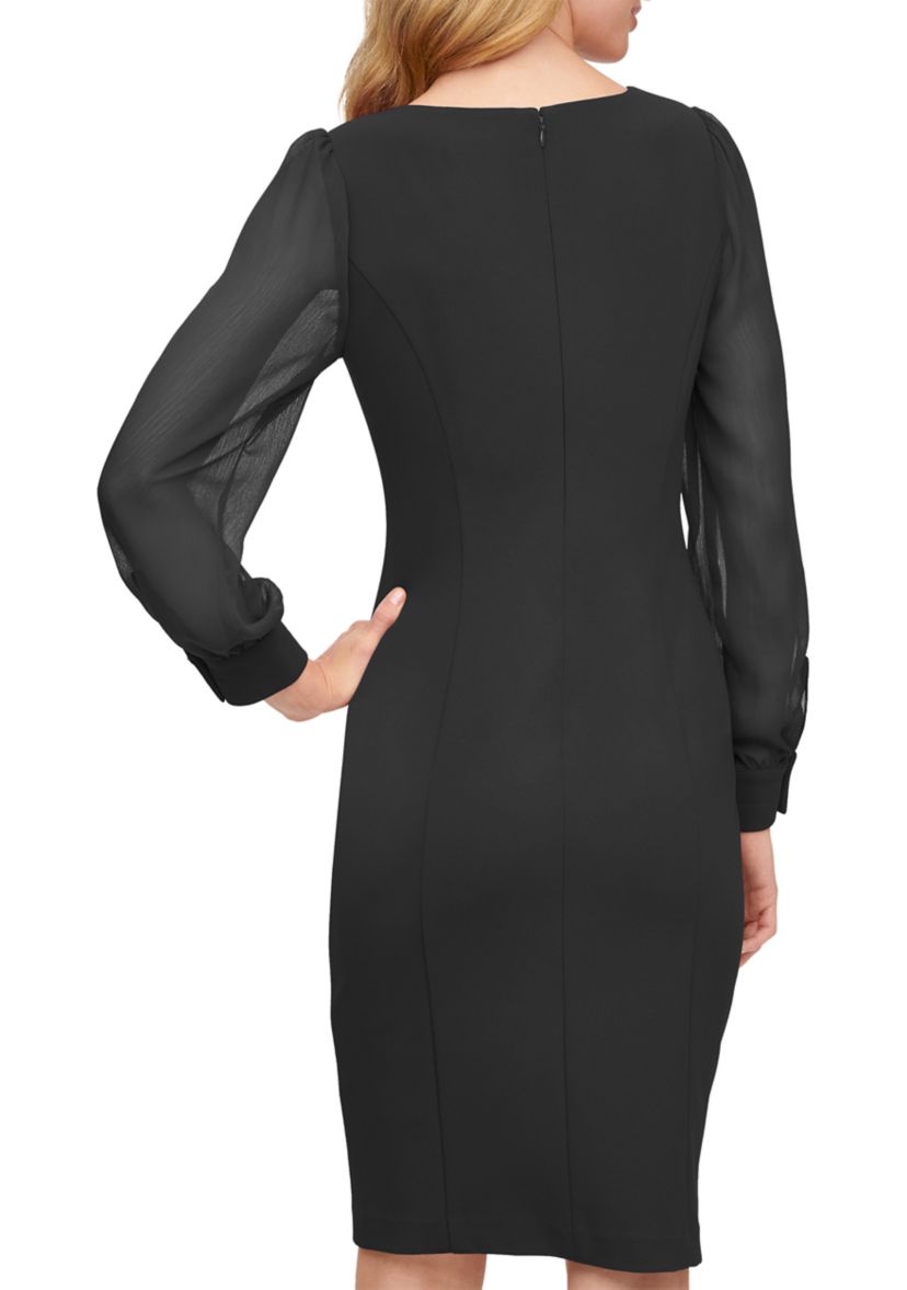 Womens Blouson Sleeve Solid A-Line Dress