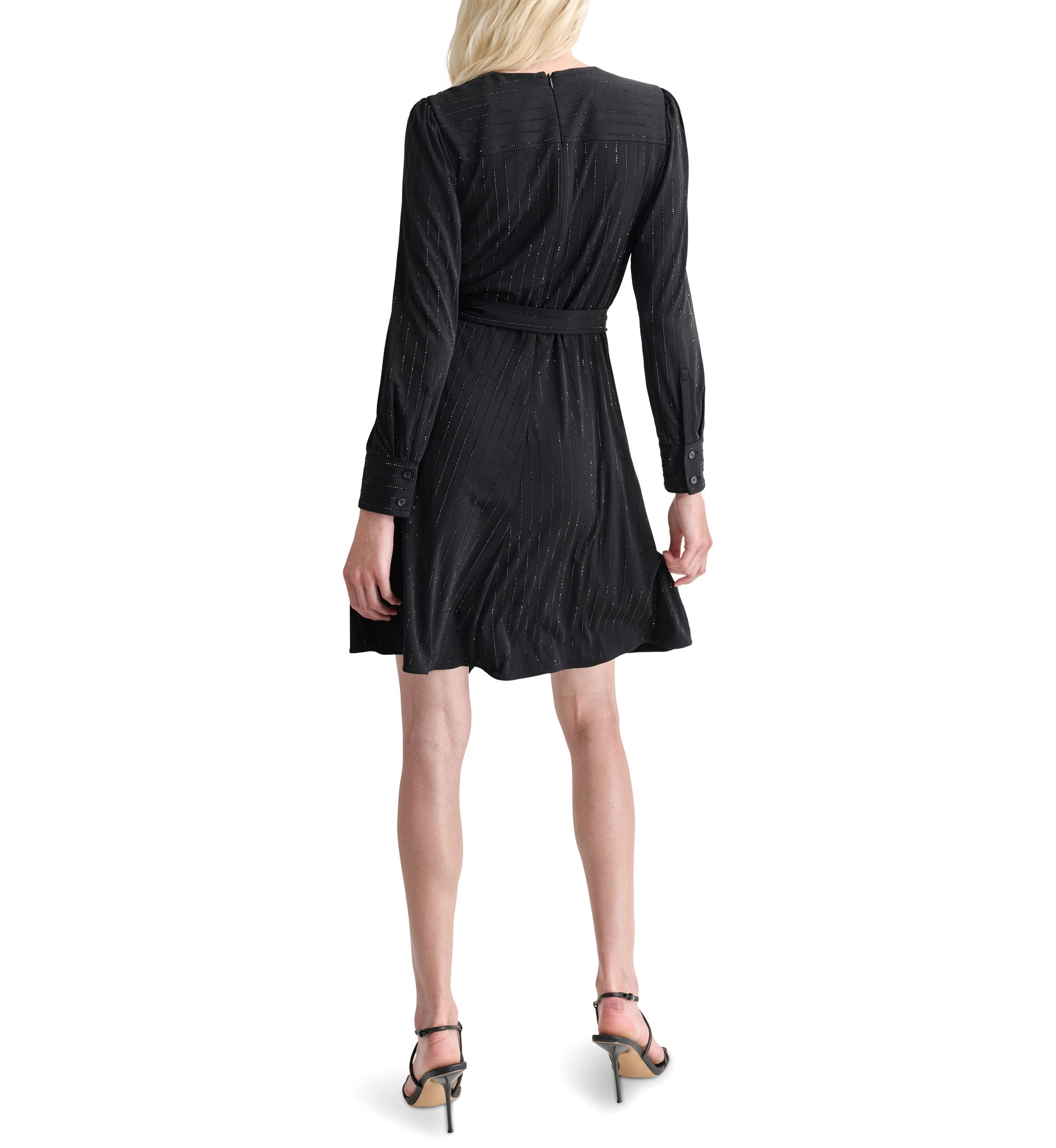 Womens V-Neck Belted Fit and Flare Dress