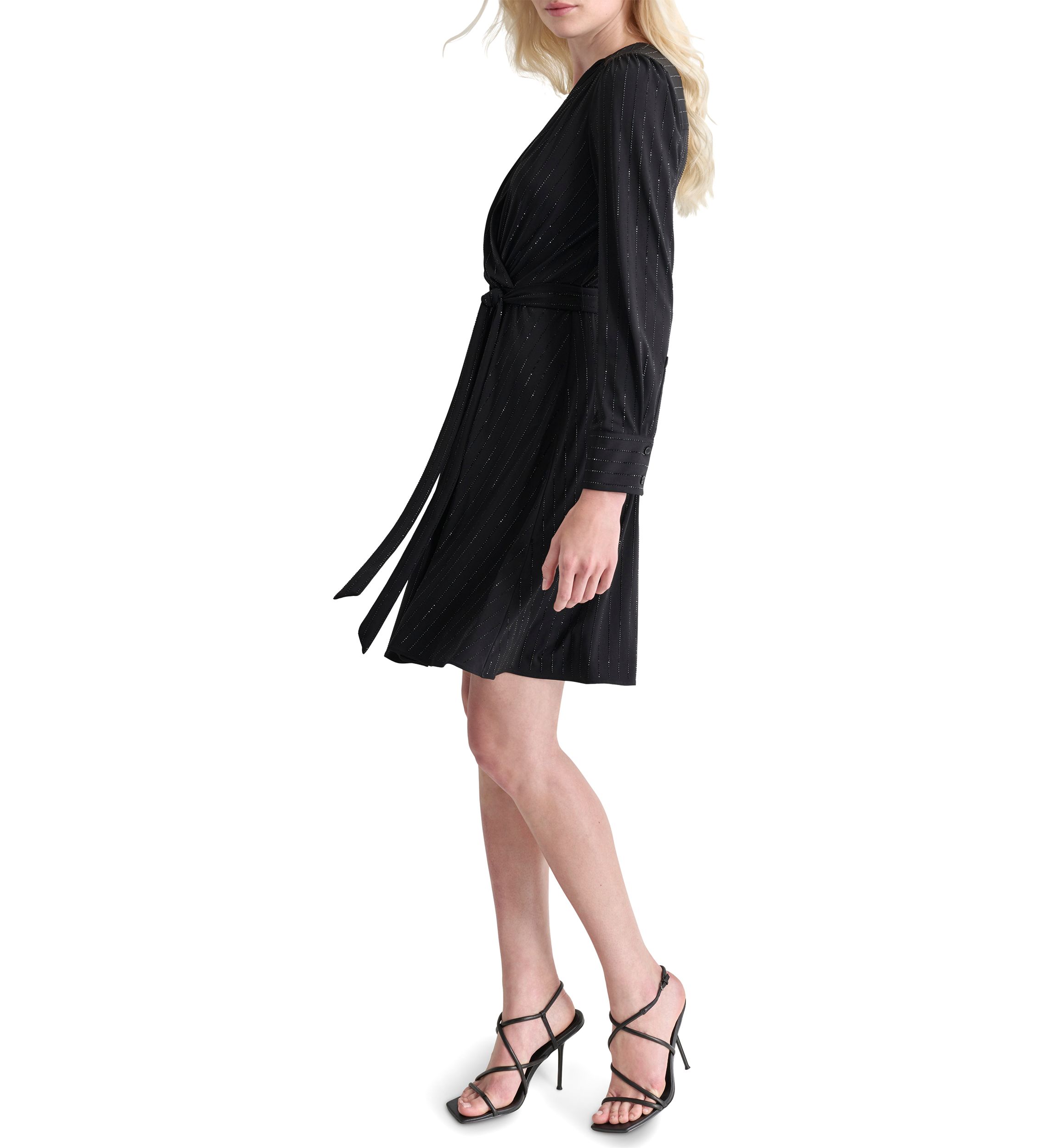 Womens V-Neck Belted Fit and Flare Dress