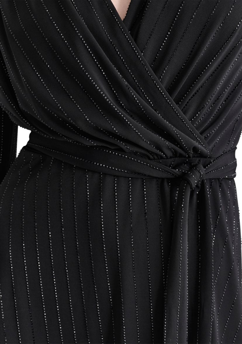 Womens V-Neck Belted Fit and Flare Dress