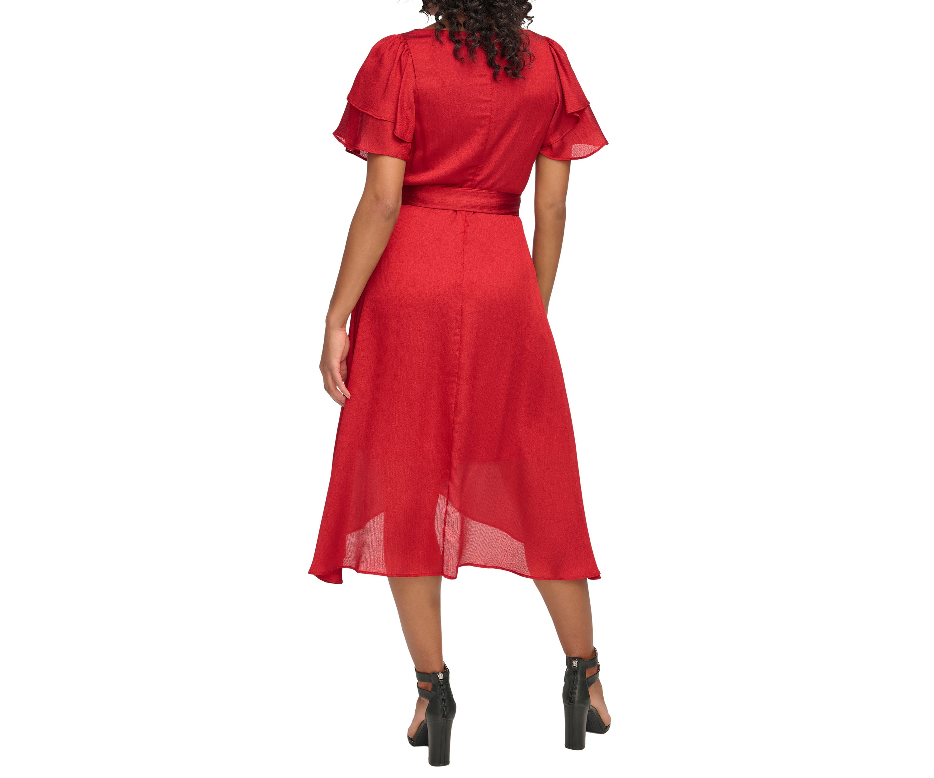 Womens Flutter Sleeve Fit and Flare Dress