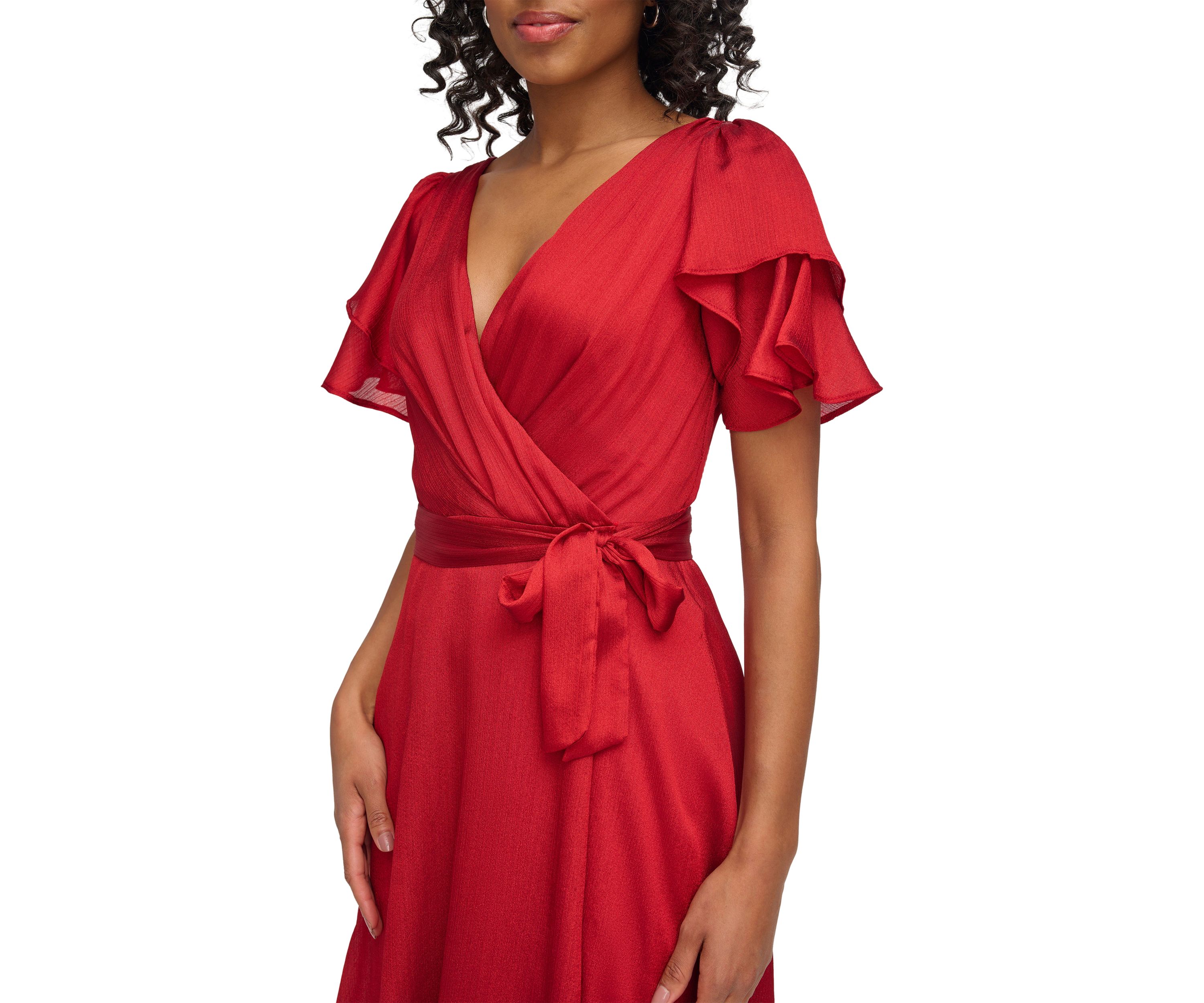 Womens Flutter Sleeve Fit and Flare Dress