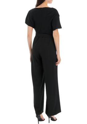 Short Sleeves Tummy Control Flared Jumpsuit