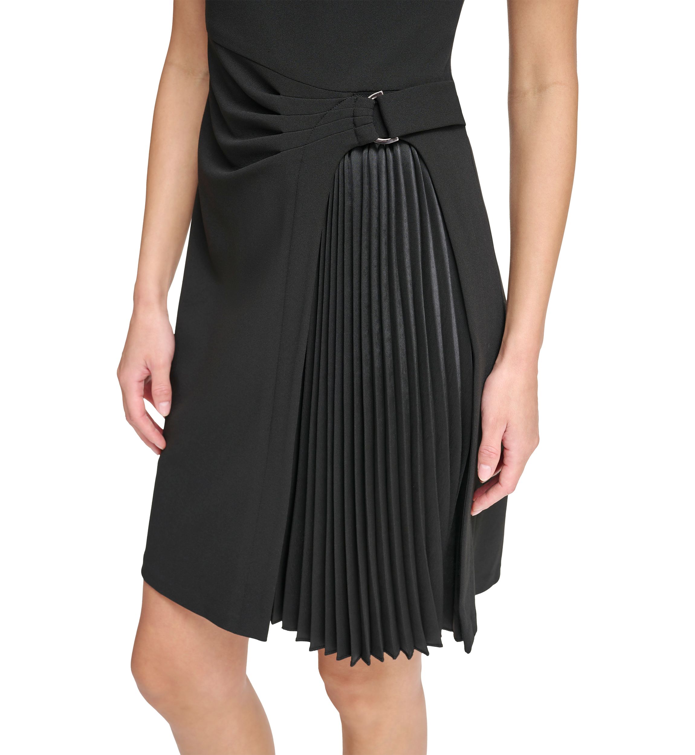 Womens Short Sleeve Belt Waist Solid Fit and Flare Dress