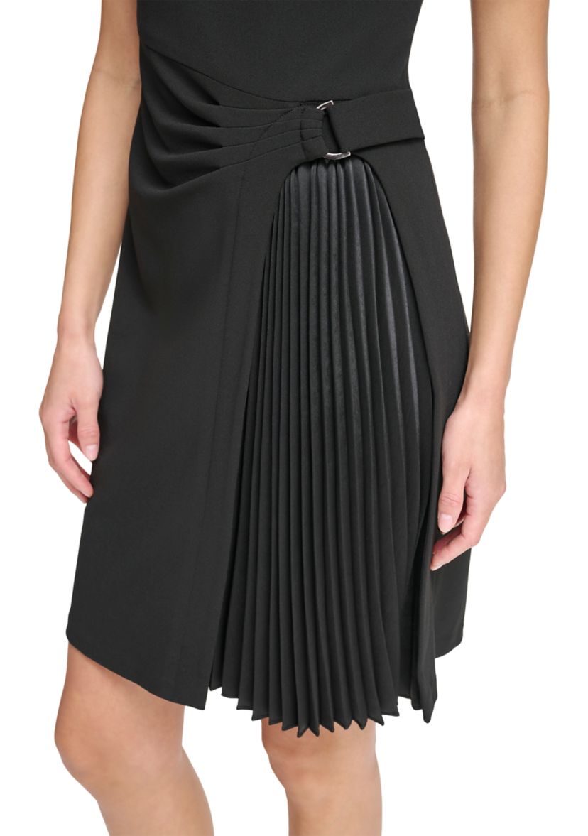 Womens Short Sleeve Belt Waist Solid Fit and Flare Dress