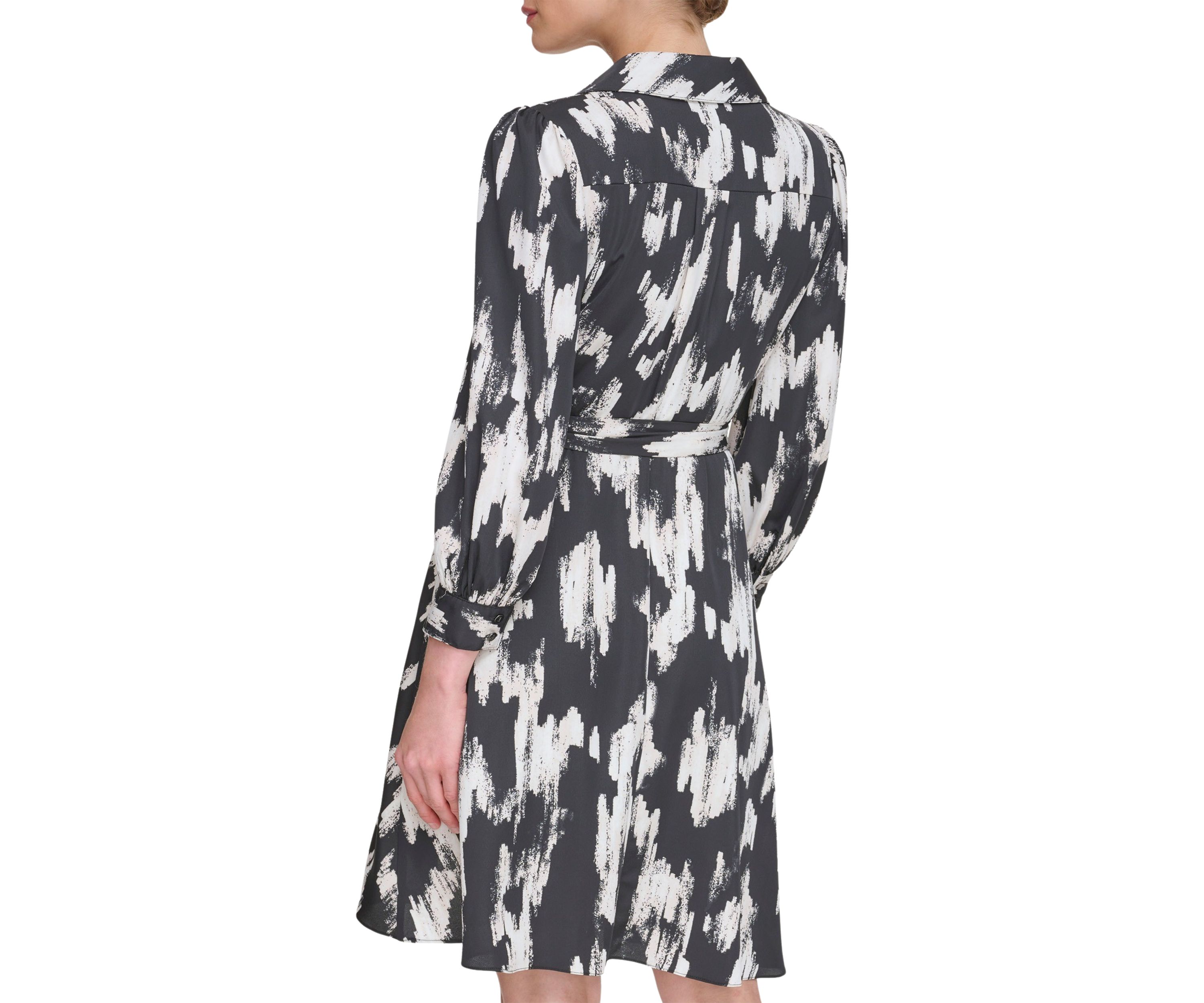 Womens 3/4 Sleeve Collar Neck Printed Fit and Flare Dress